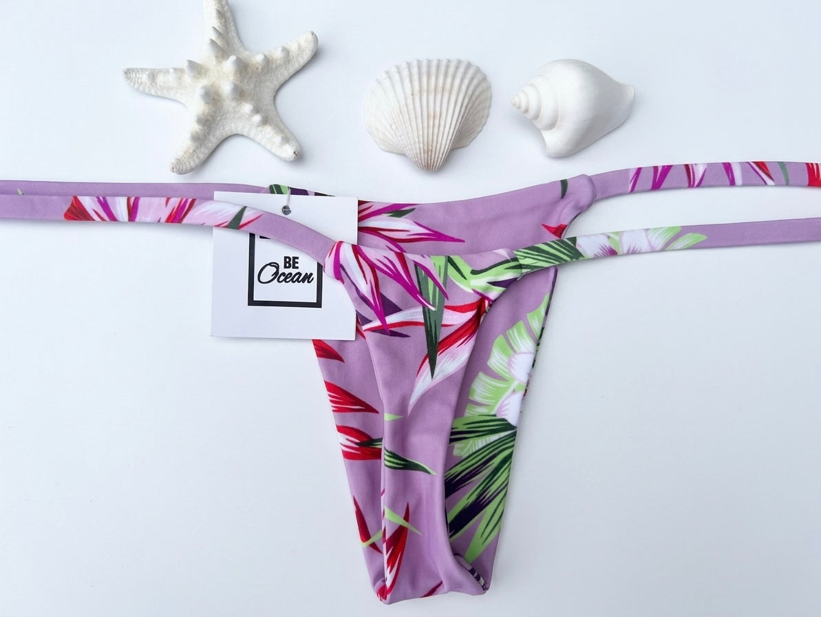 Micro Bikini One-size Thong & Non Padded Triangle Bra Set - HAWAII LILA