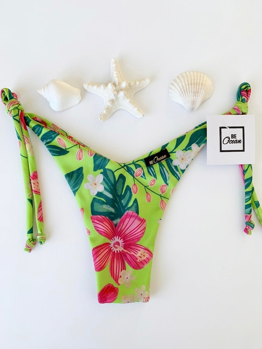 Bow Tie Non Padded Bra & V-Cut Thong Bikini Set - ELECTRIC JUNGLE