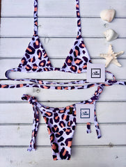 Micro Bikini One-size Thong & Non Padded Triangle Bra Set - PAMELA WHITE LEOPARD