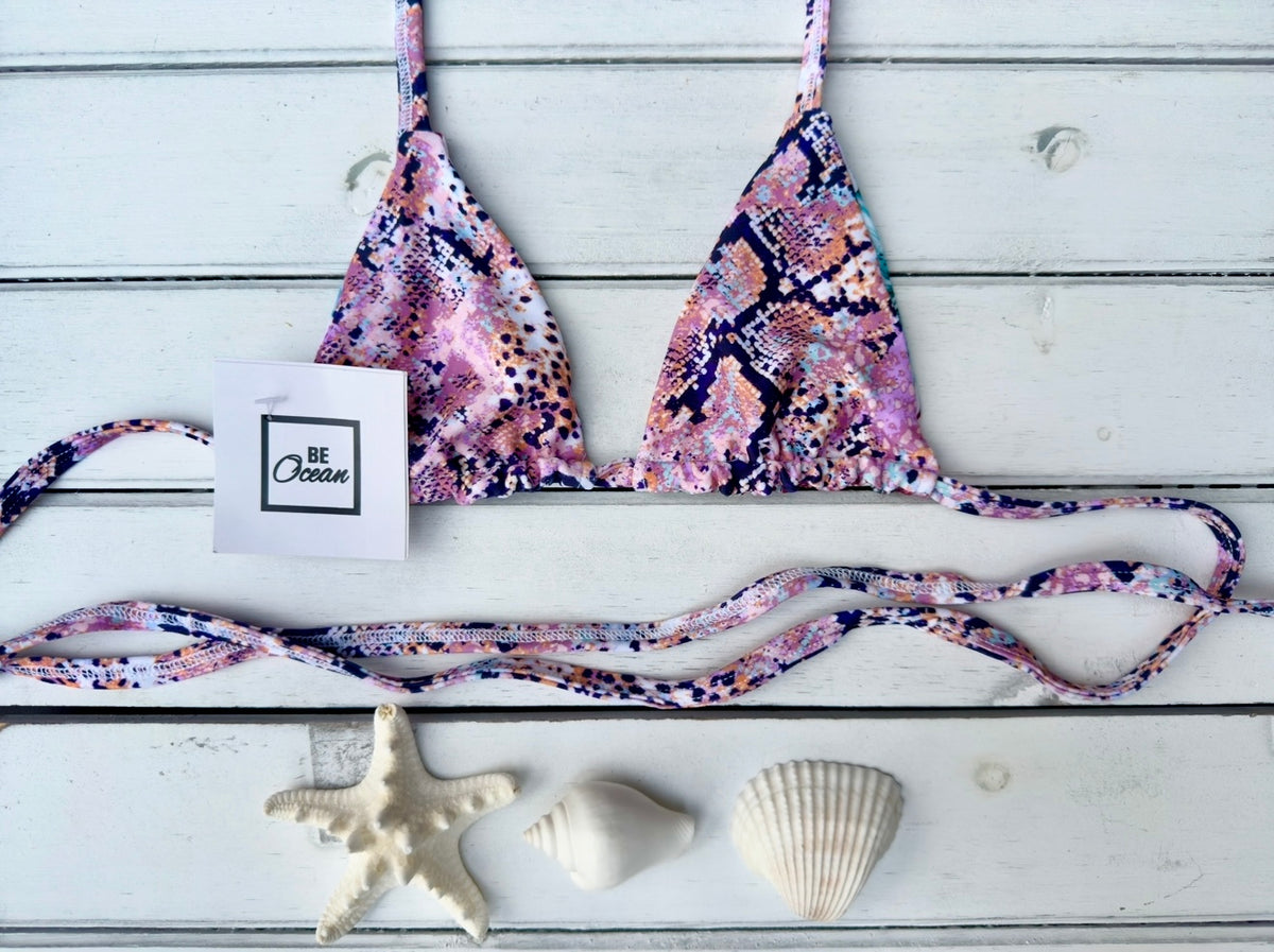 Micro Bikini One-size Thong & Non Padded Triangle Bra Reversible Set - PAMELA TROPICAL VIBES