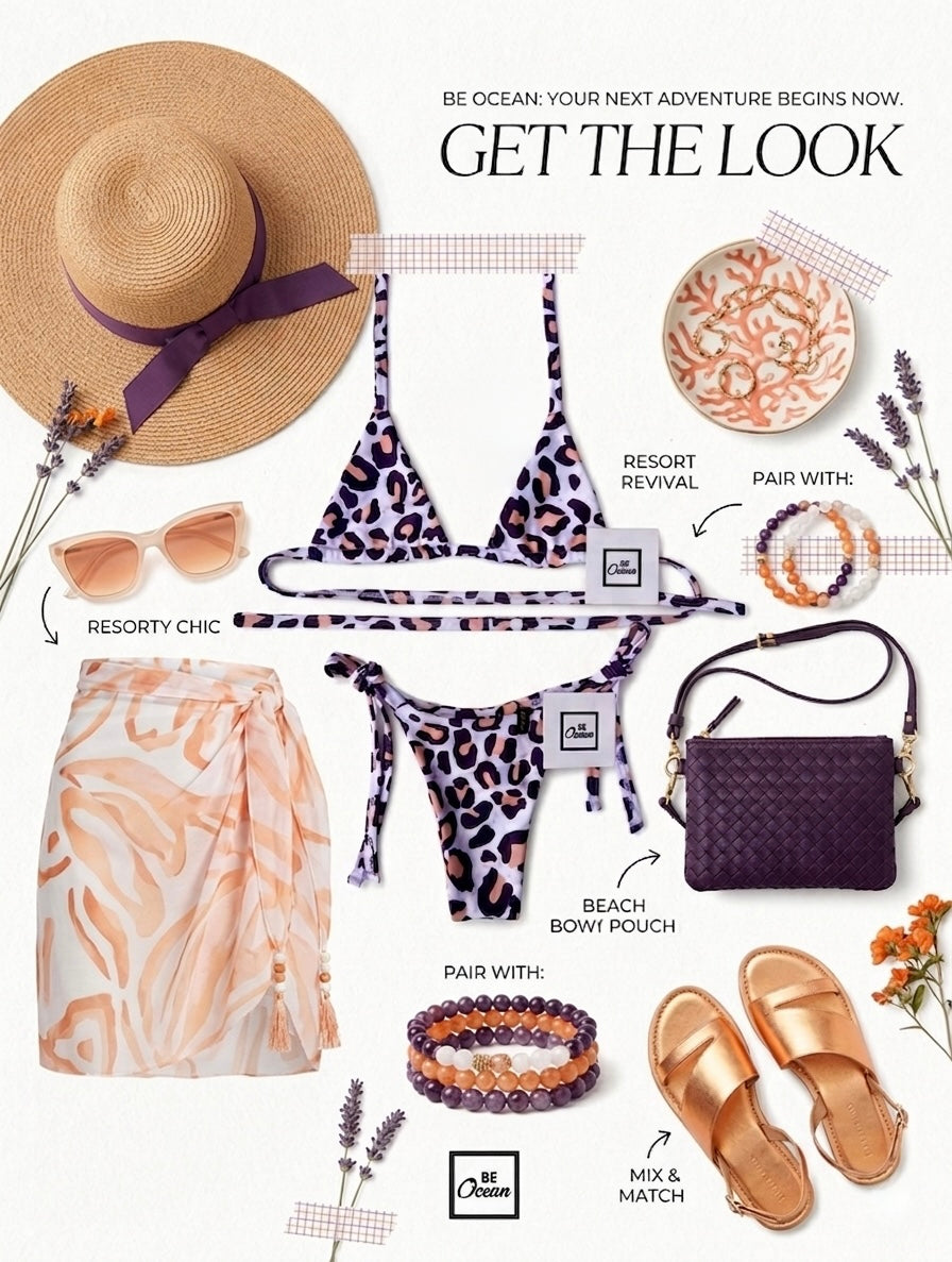 Micro Bikini One-size Thong & Non Padded Triangle Bra Set - PAMELA WHITE LEOPARD