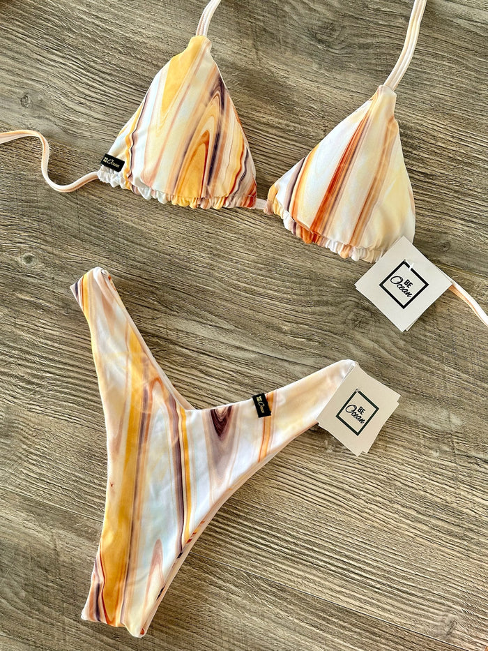 V-Cut Thong & Padded Bra Bikini Set - 
VANILLA