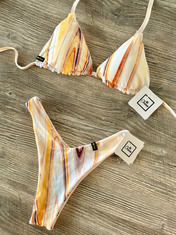 V-Cut Thong & Padded Bra Bikini Set - 
VANILLA