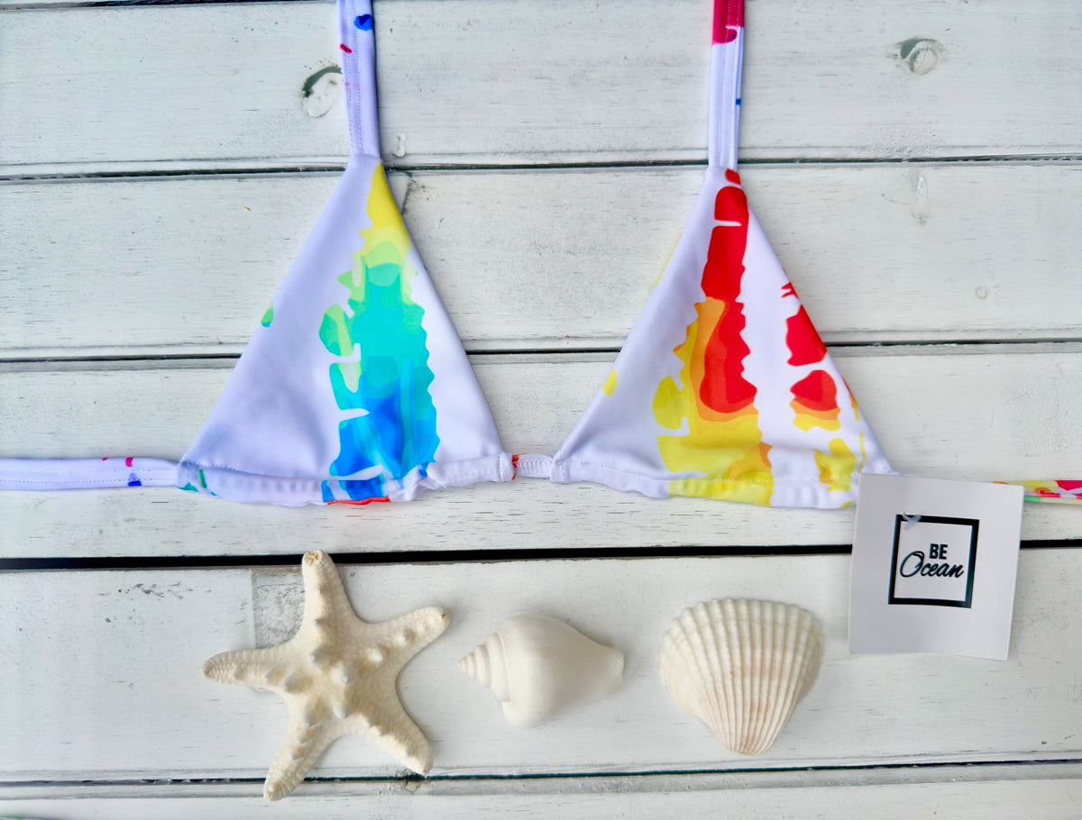 Micro Bikini One-size Thong & Non Padded Triangle Bra Set - WHITE & COLORS