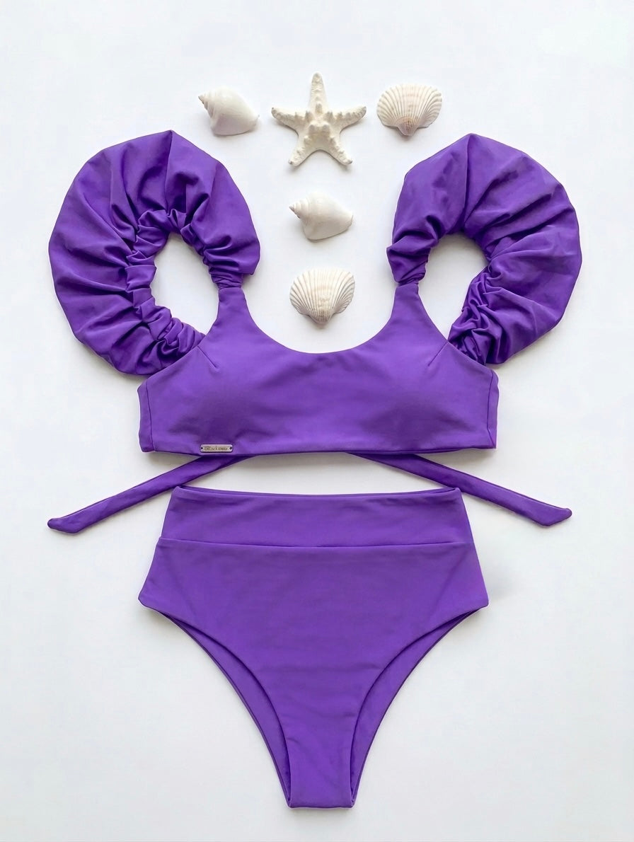 Princess Cut Non Padded Top & High-Waisted Thong Bikini Set - IRINA VIOLET