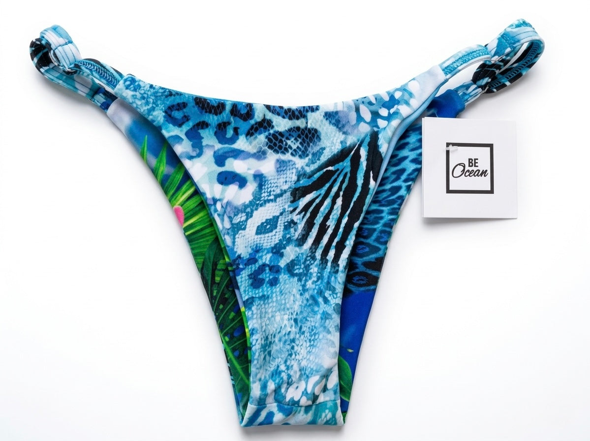 Reversible Thong & Triangle Padded Bra Bikini Set - ORCHID & LEOPARD