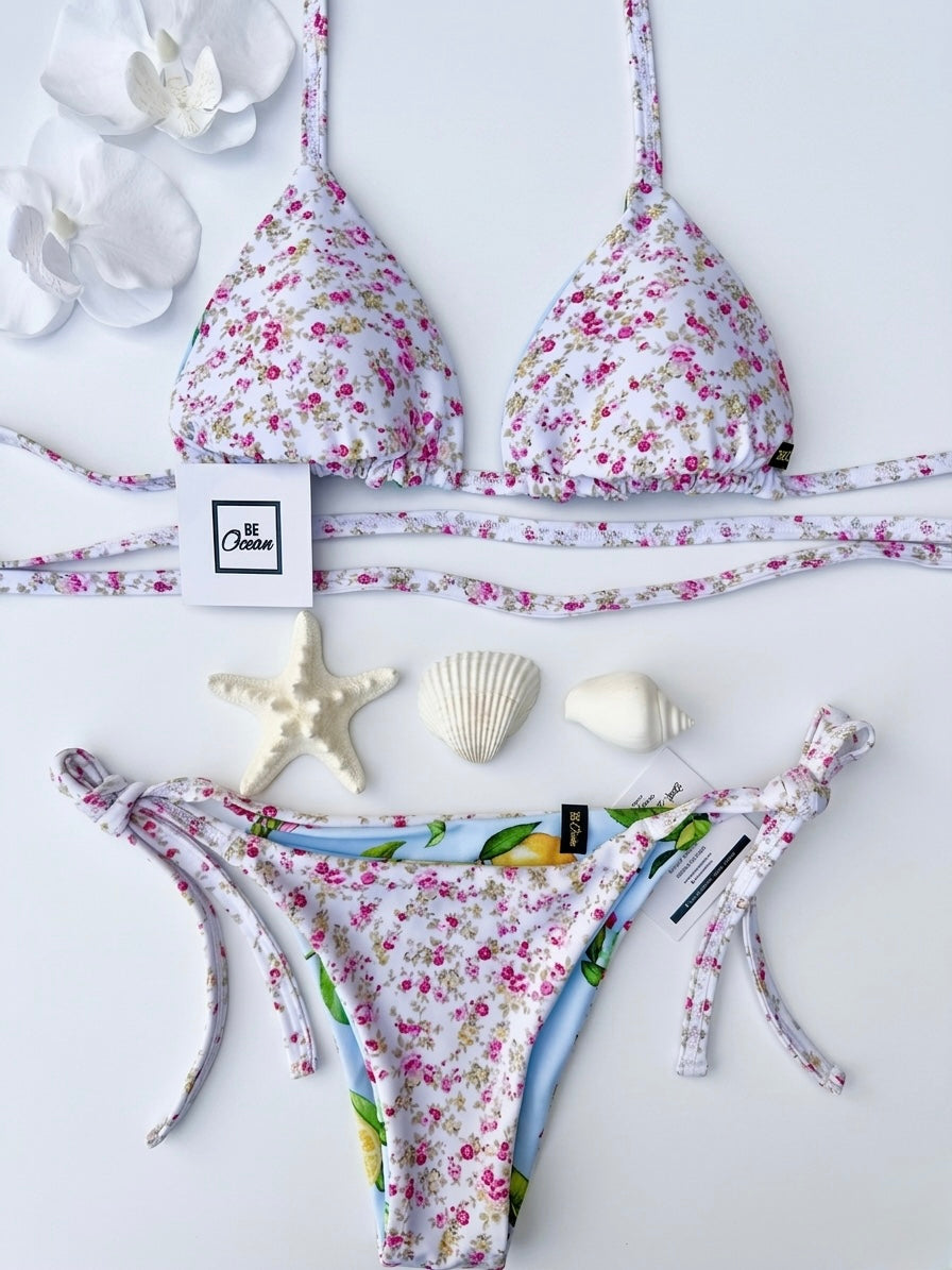 Reversible 2 in 1 Triangle Thong & Padded Bra Bikini Set - PAMELA POSITANO