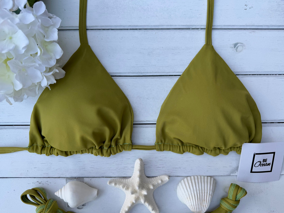 Triangle Thong & Padded Bra Bikini Set - PAMELA OLIVE GREEN