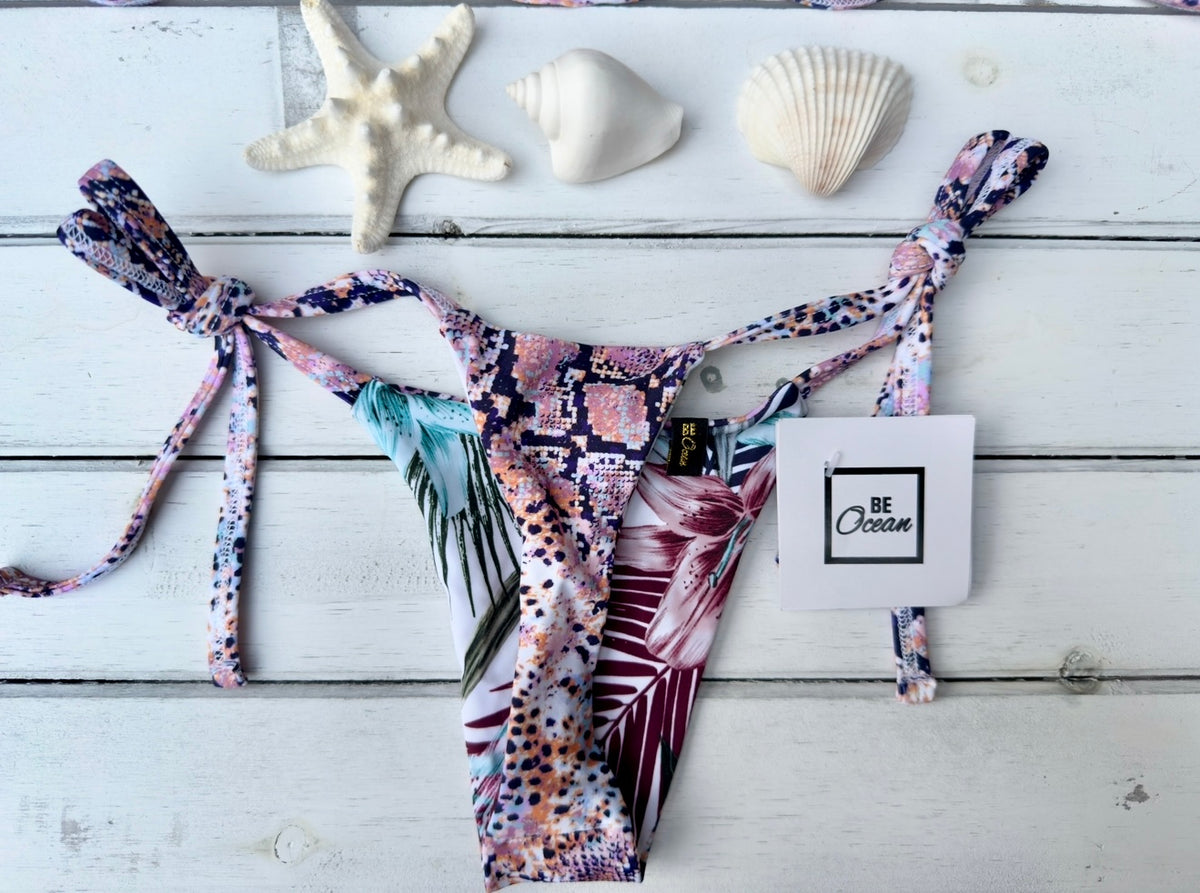 Micro Bikini One-size Thong & Non Padded Triangle Bra Reversible Set - PAMELA TROPICAL VIBES