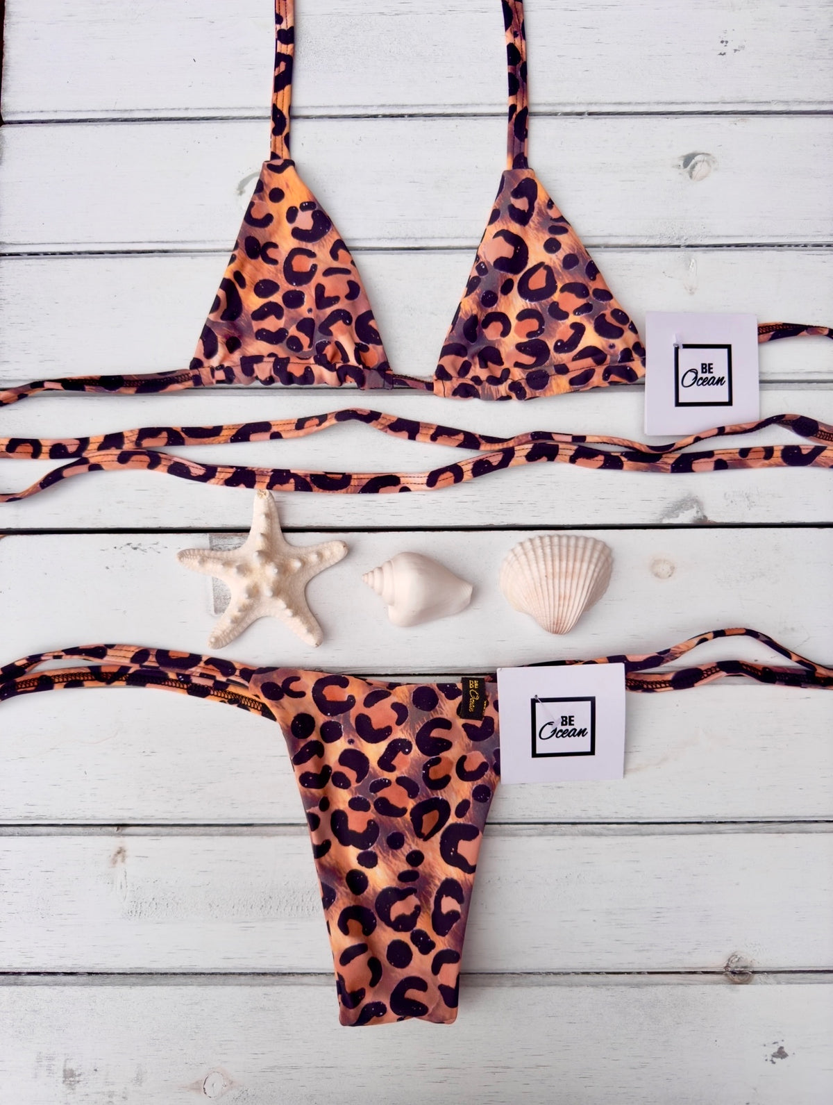 Micro Bikini One-size Thong & Non Padded Triangle Bra Set - PAMELA SMOOTH LEOPARD