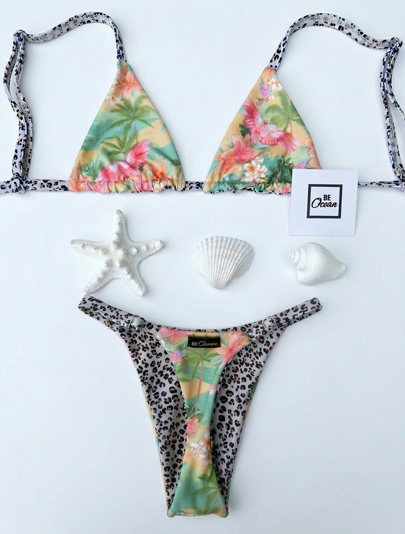 Micro Bikini One-size Thong & Non Padded Triangle Bra Set - REGINA HAPPINESS