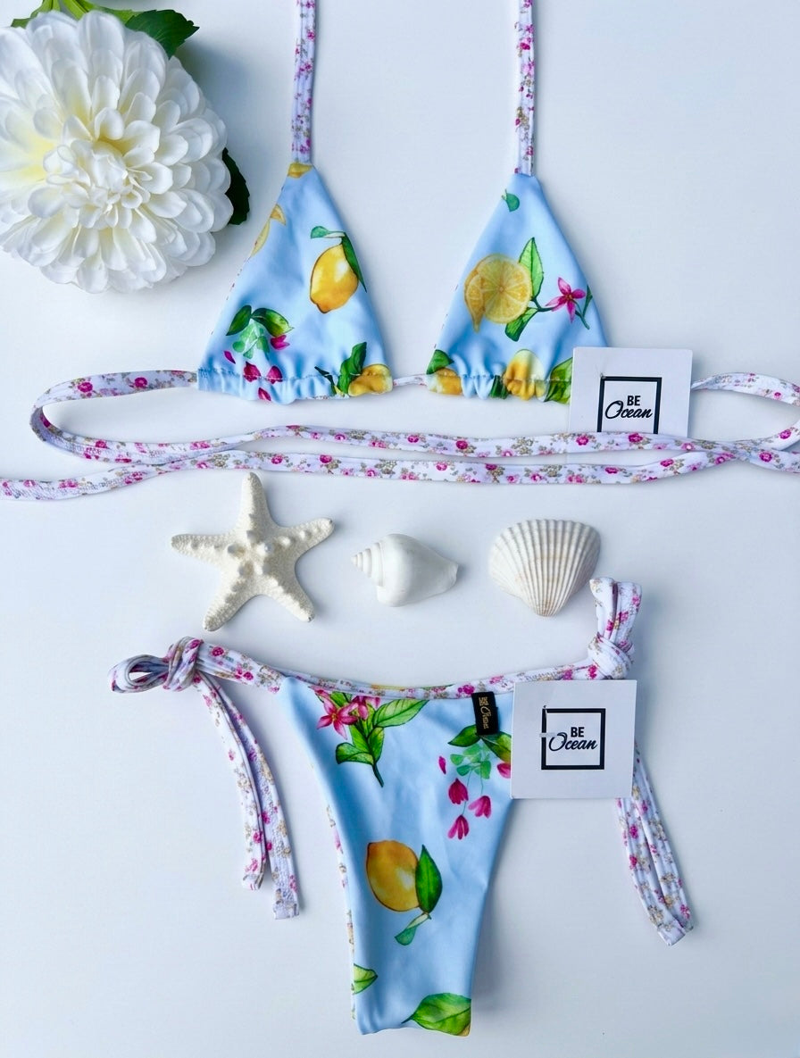 Micro Bikini One-size Thong & Non Padded Triangle Bra Reversible Set - PAMELA POSITANO