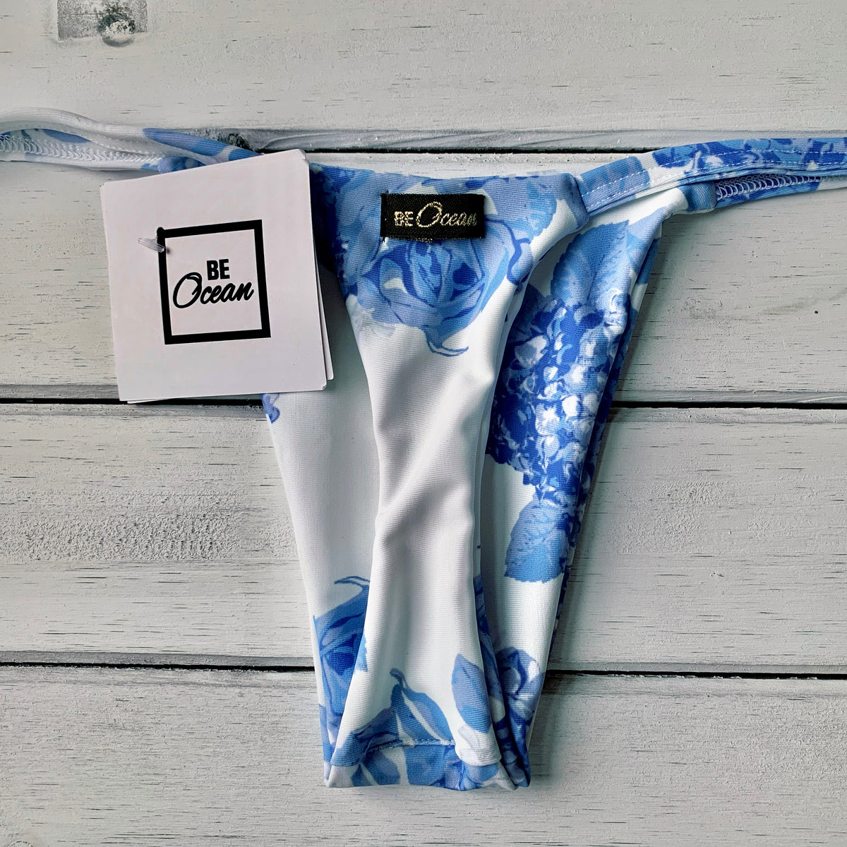 Micro Bikini One-size Thong & Non Padded Triangle Bra Set - BLUE ROSE