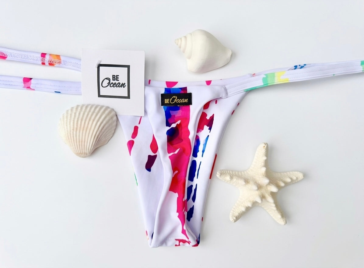 Micro Bikini One-size Thong & Non Padded Triangle Bra Set - WHITE & COLORS