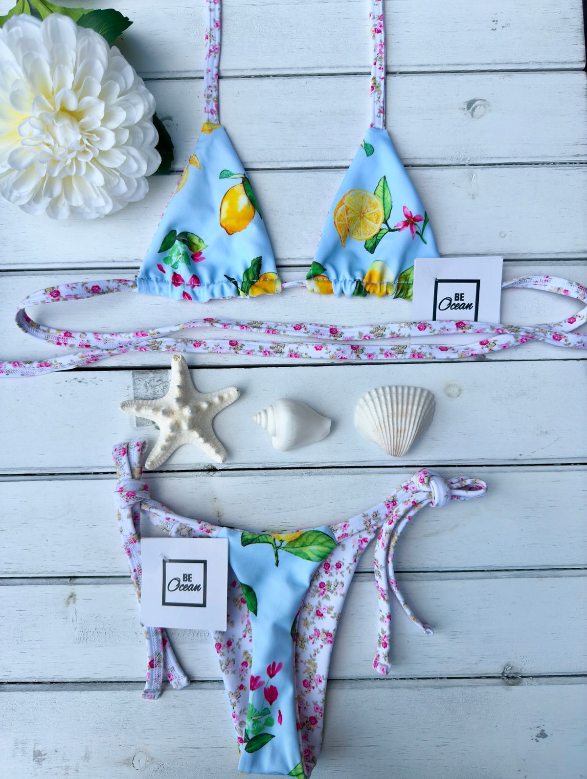Micro Bikini One-size Thong & Non Padded Triangle Bra Reversible Set - PAMELA POSITANO
