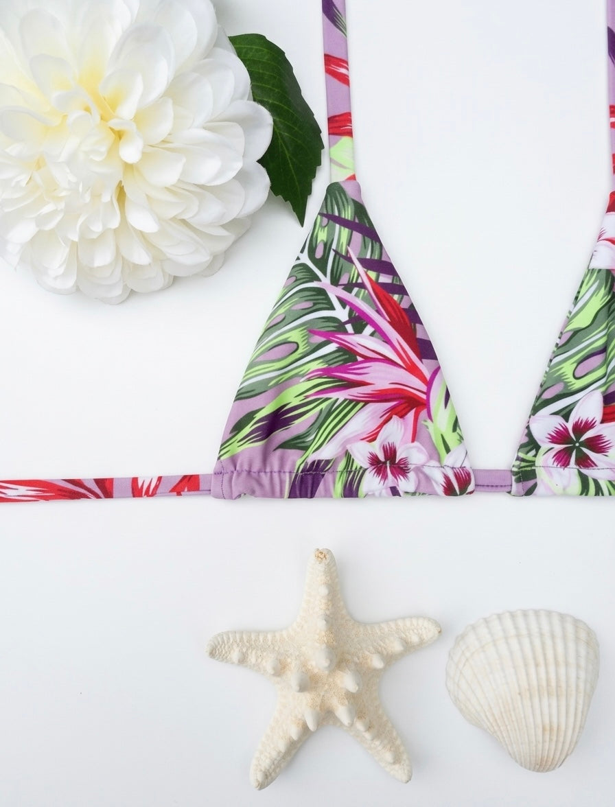 Micro Bikini One-size Thong & Non Padded Triangle Bra Set - HAWAII LILA