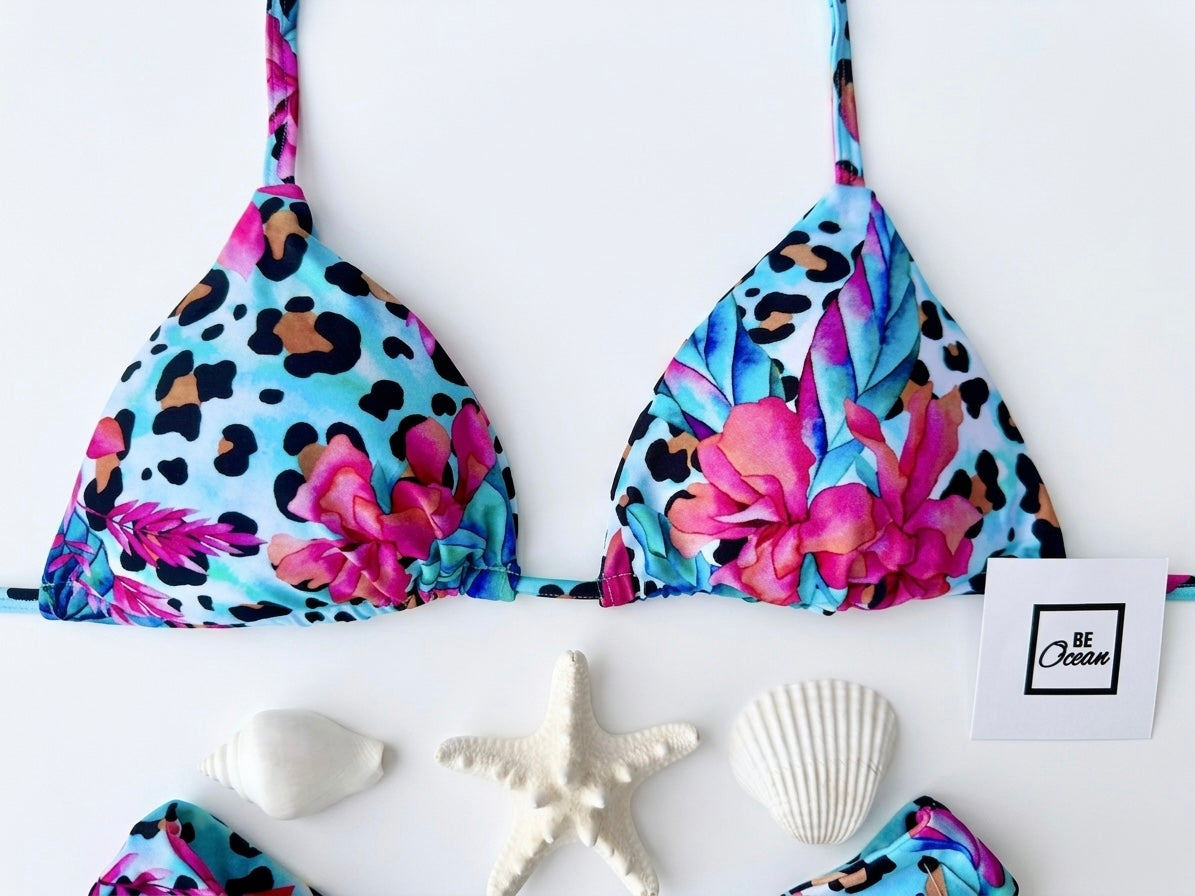 V-Cut Thong & Padded Bra Bikini Set - BLUE JAGUAR