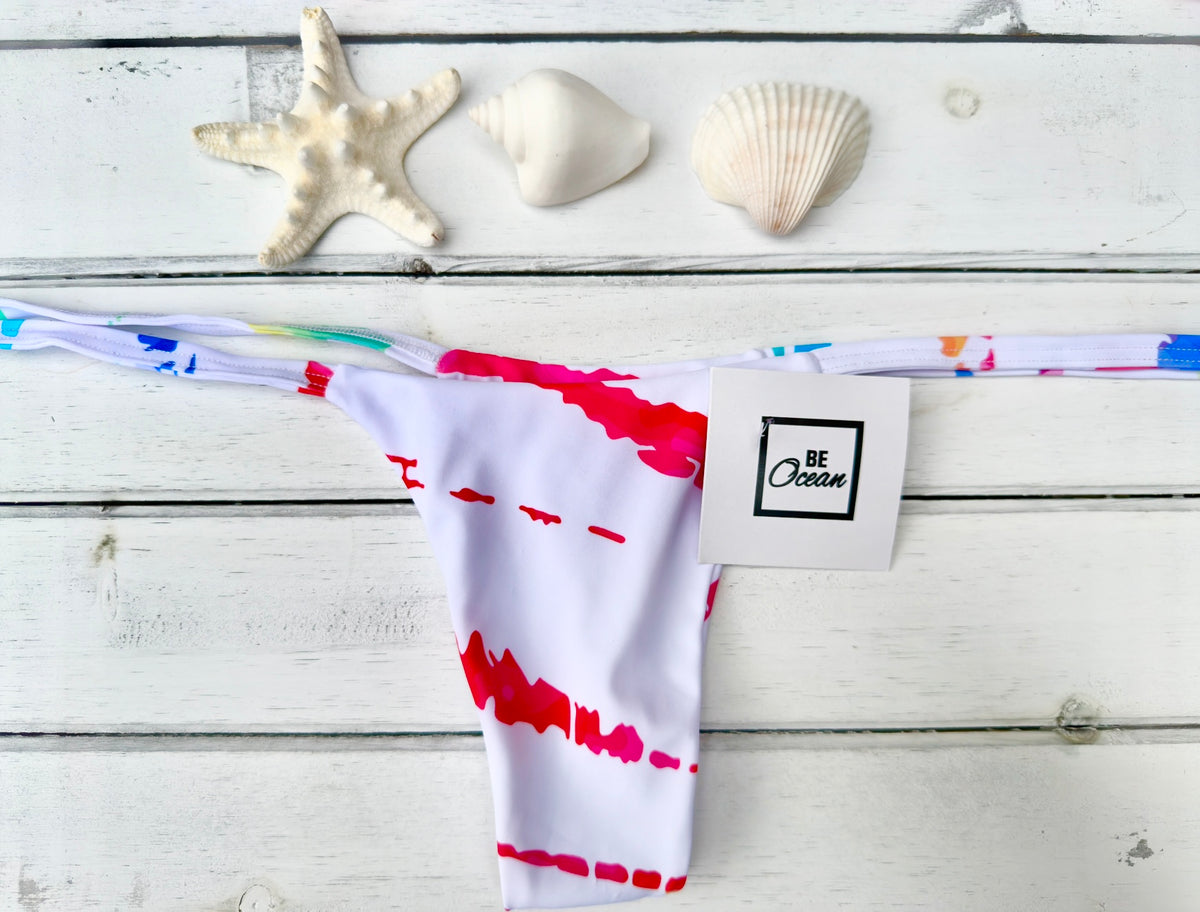 Micro Bikini One-size Thong & Non Padded Triangle Bra Set - WHITE & COLORS