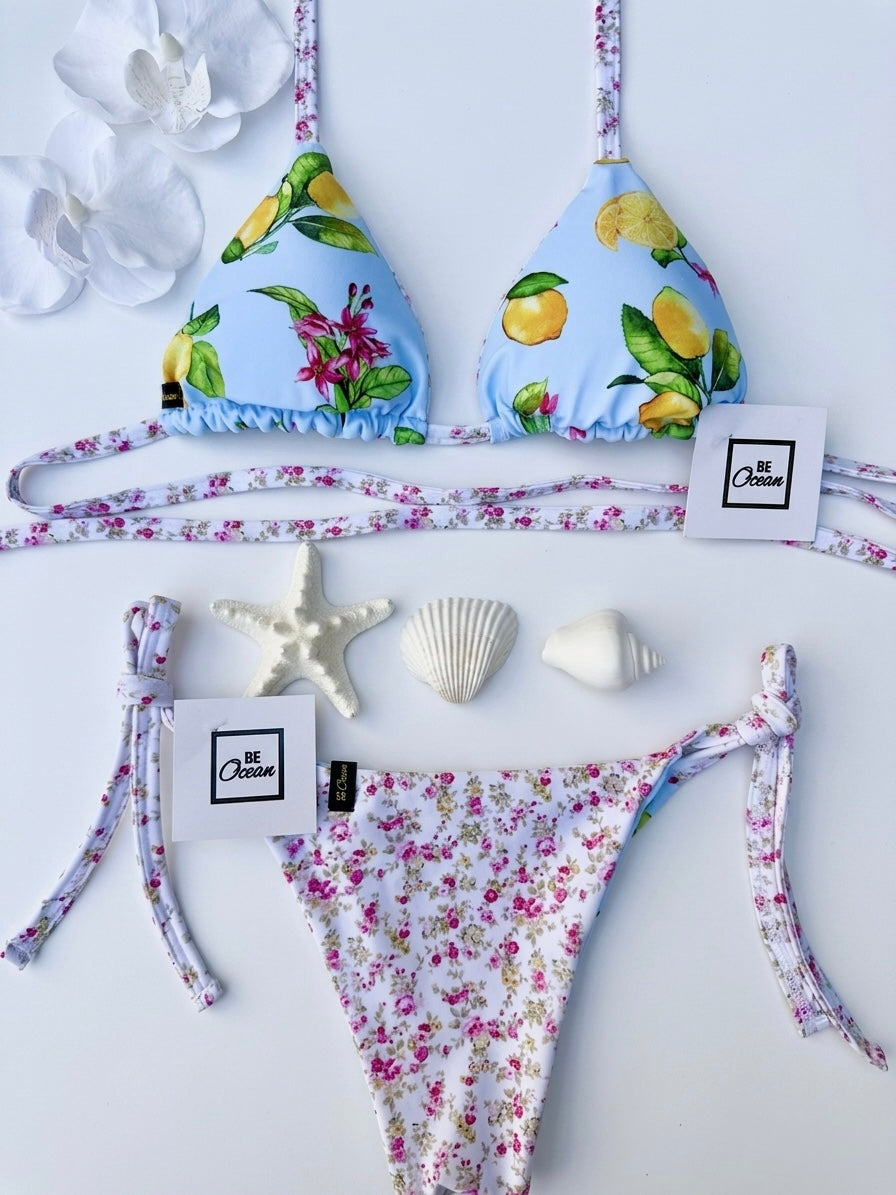 Reversible 2 in 1 Triangle Thong & Padded Bra Bikini Set - PAMELA POSITANO