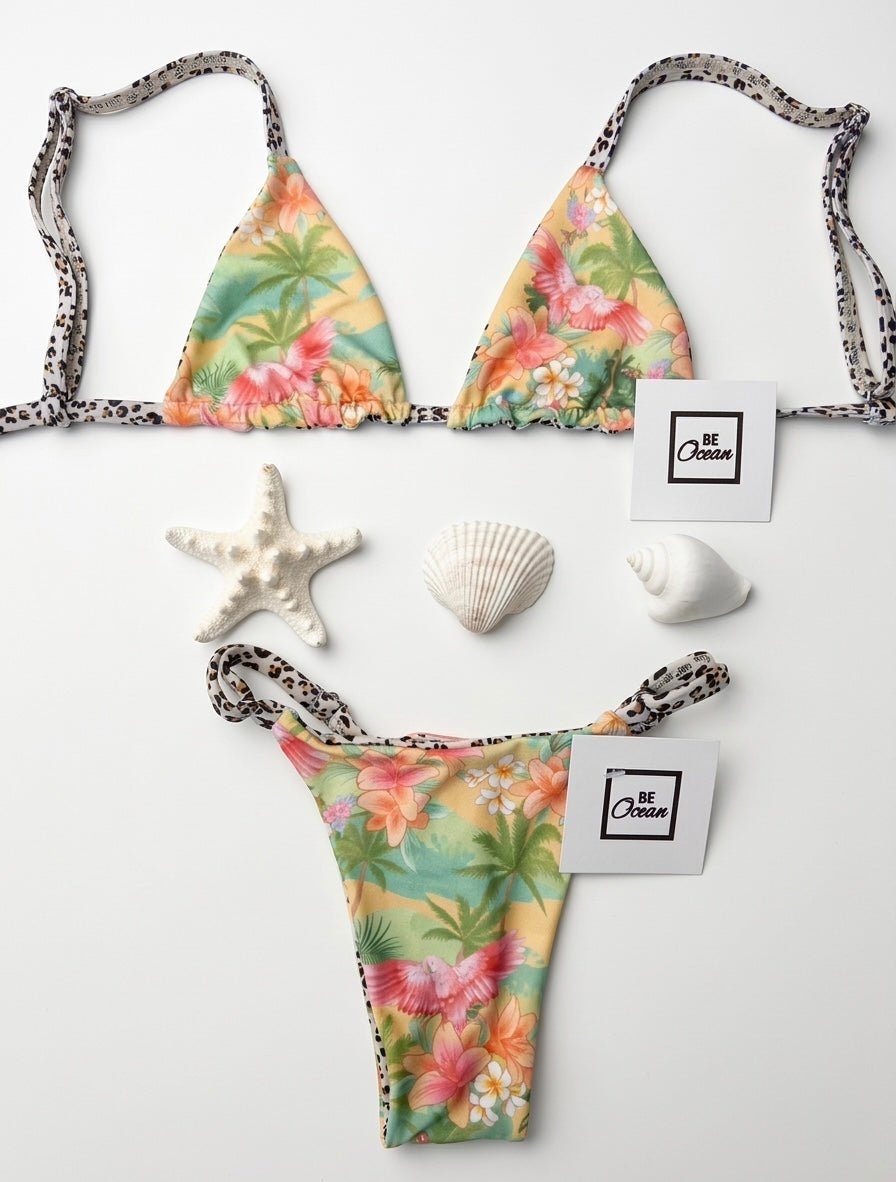Micro Bikini One-size Thong & Non Padded Triangle Bra Set - REGINA HAPPINESS