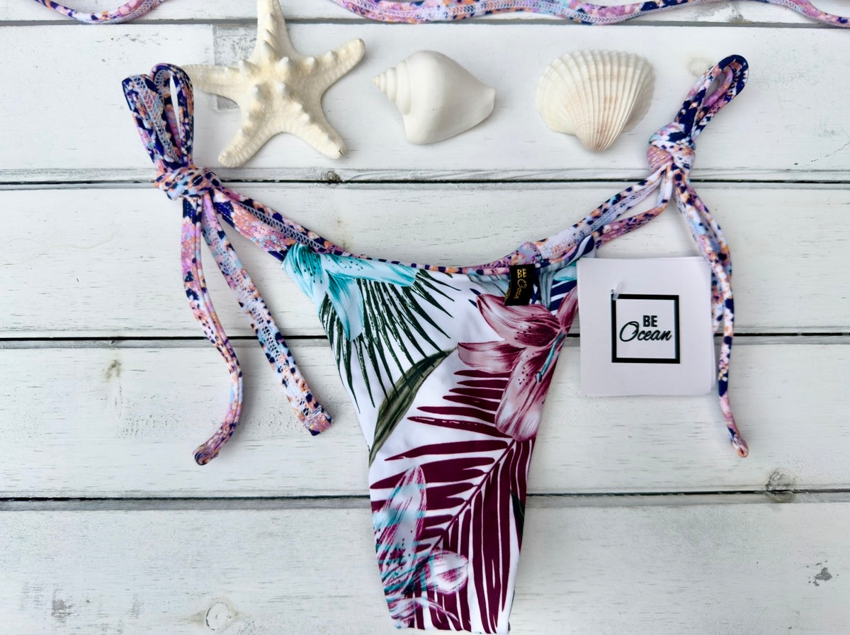 Micro Bikini One-size Thong & Non Padded Triangle Bra Reversible Set - PAMELA TROPICAL VIBES