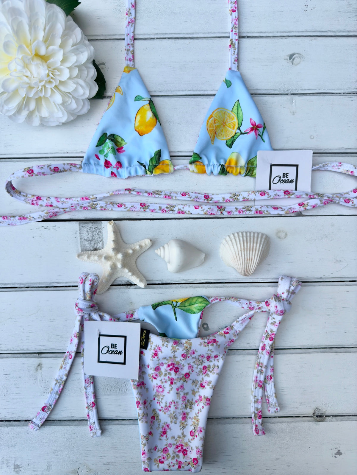 Micro Bikini One-size Thong & Non Padded Triangle Bra Reversible Set - PAMELA POSITANO