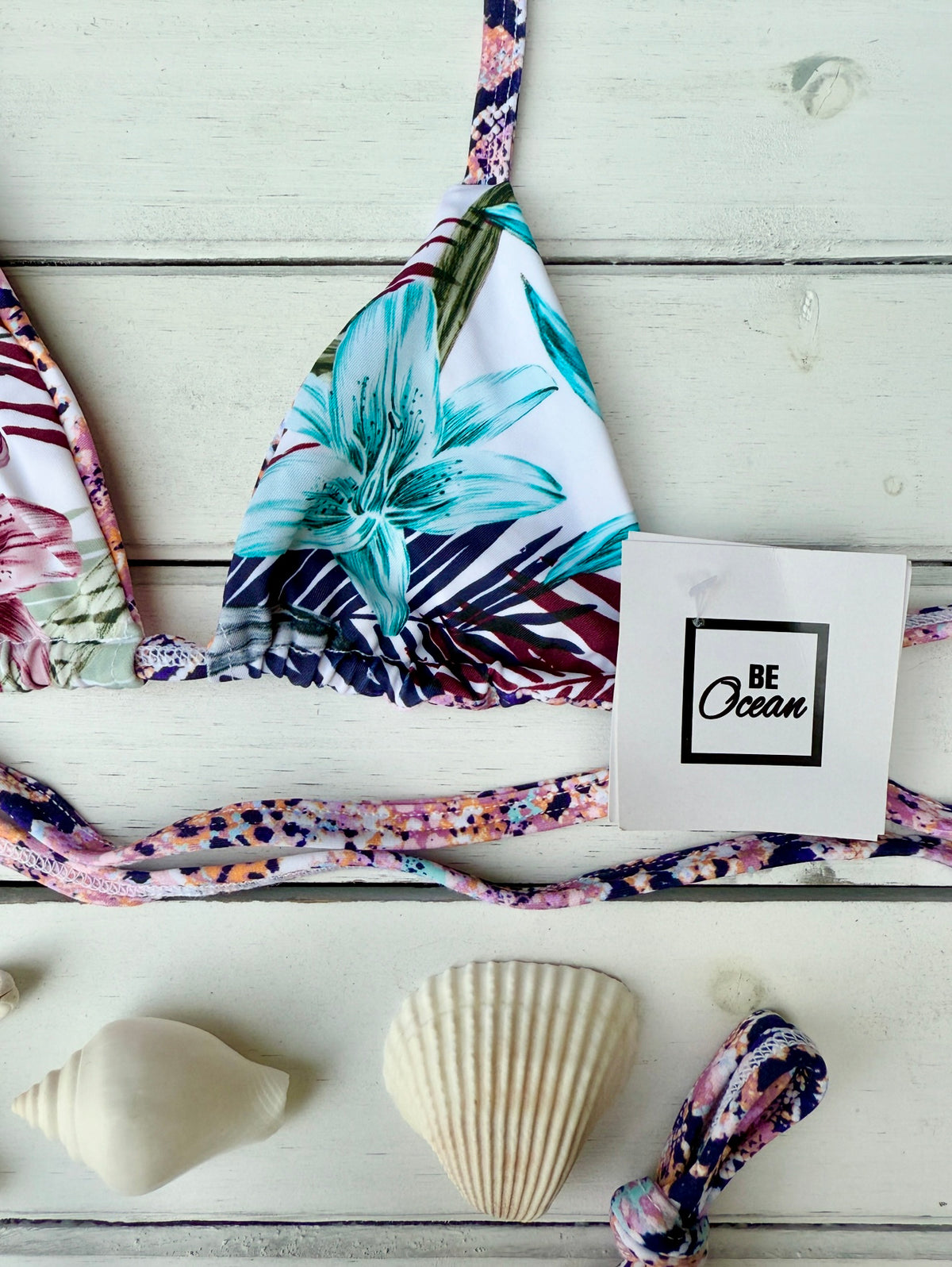 Micro Bikini One-size Thong & Non Padded Triangle Bra Reversible Set - PAMELA TROPICAL VIBES
