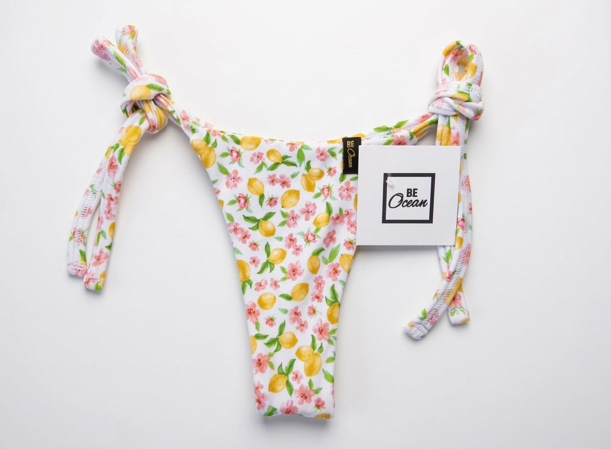 Micro Bikini One-size Thong & Non Padded Triangle Bra Set - Flowers & Lemons