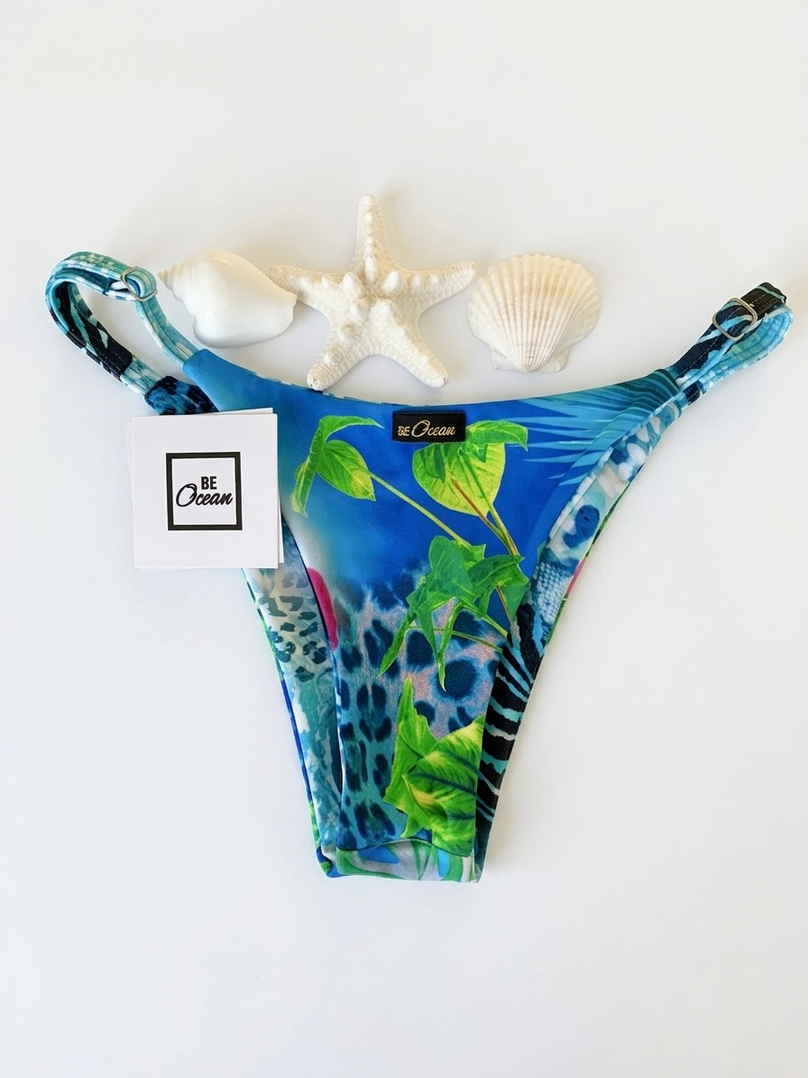 Reversible Thong & Triangle Padded Bra Bikini Set - ORCHID & LEOPARD