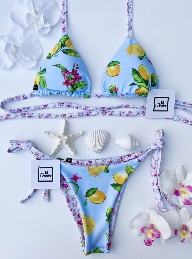 Reversible 2 in 1 Triangle Thong & Padded Bra Bikini Set - PAMELA POSITANO