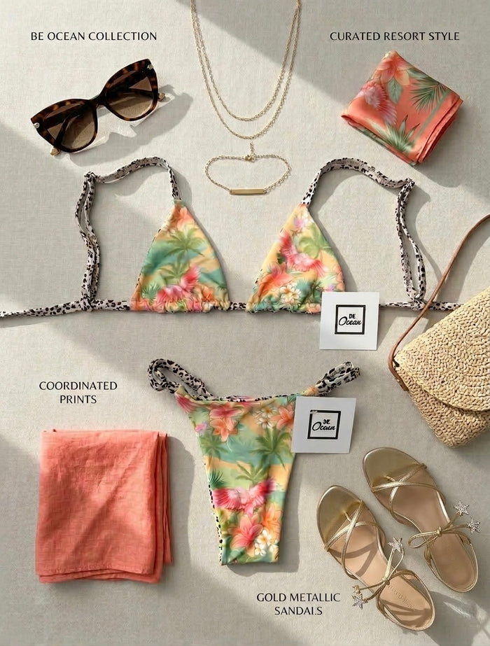 Micro Bikini One-size Thong & Non Padded Triangle Bra Set - REGINA HAPPINESS