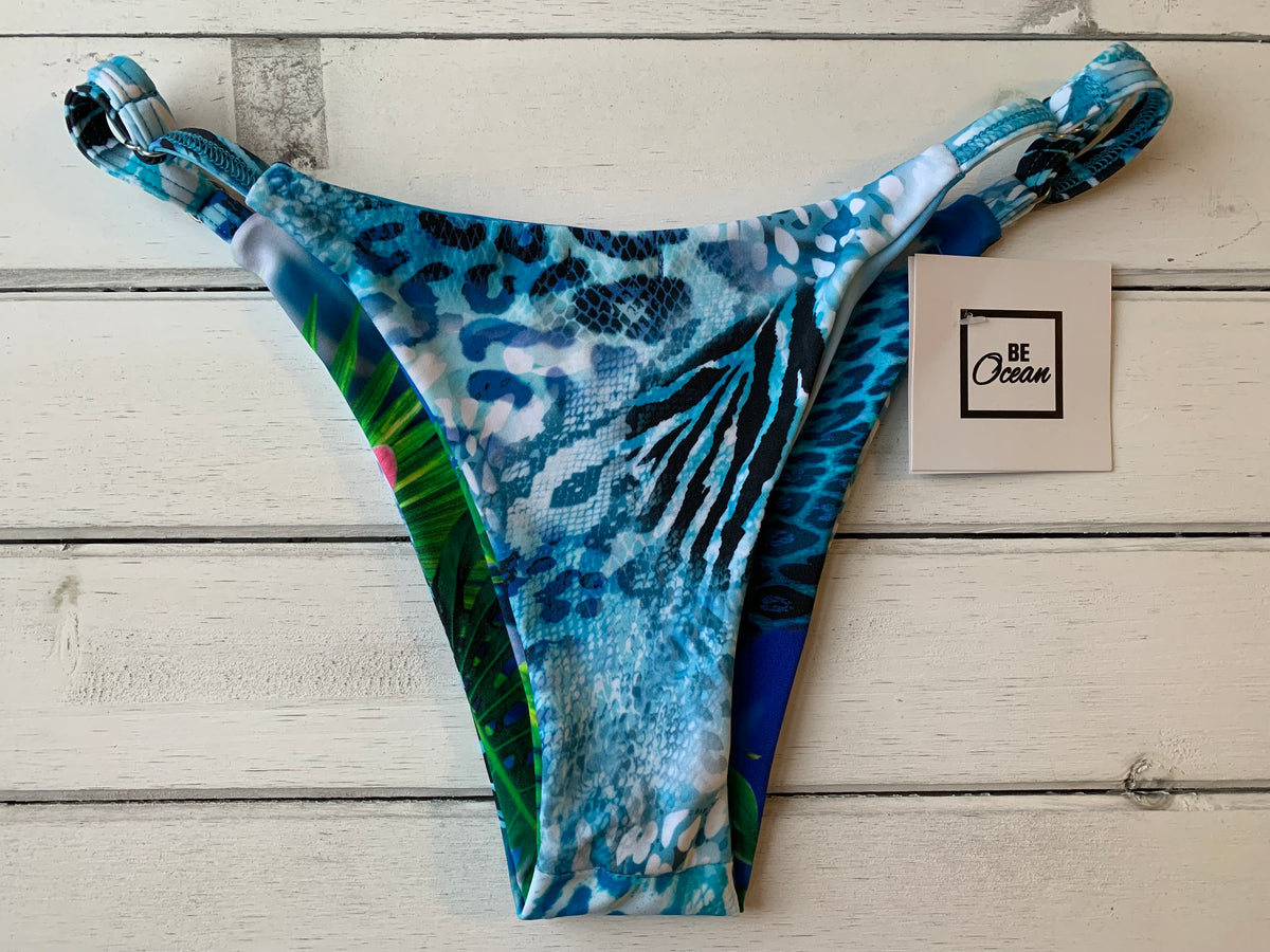 Reversible Thong & Triangle Padded Bra Bikini Set - ORCHID & LEOPARD