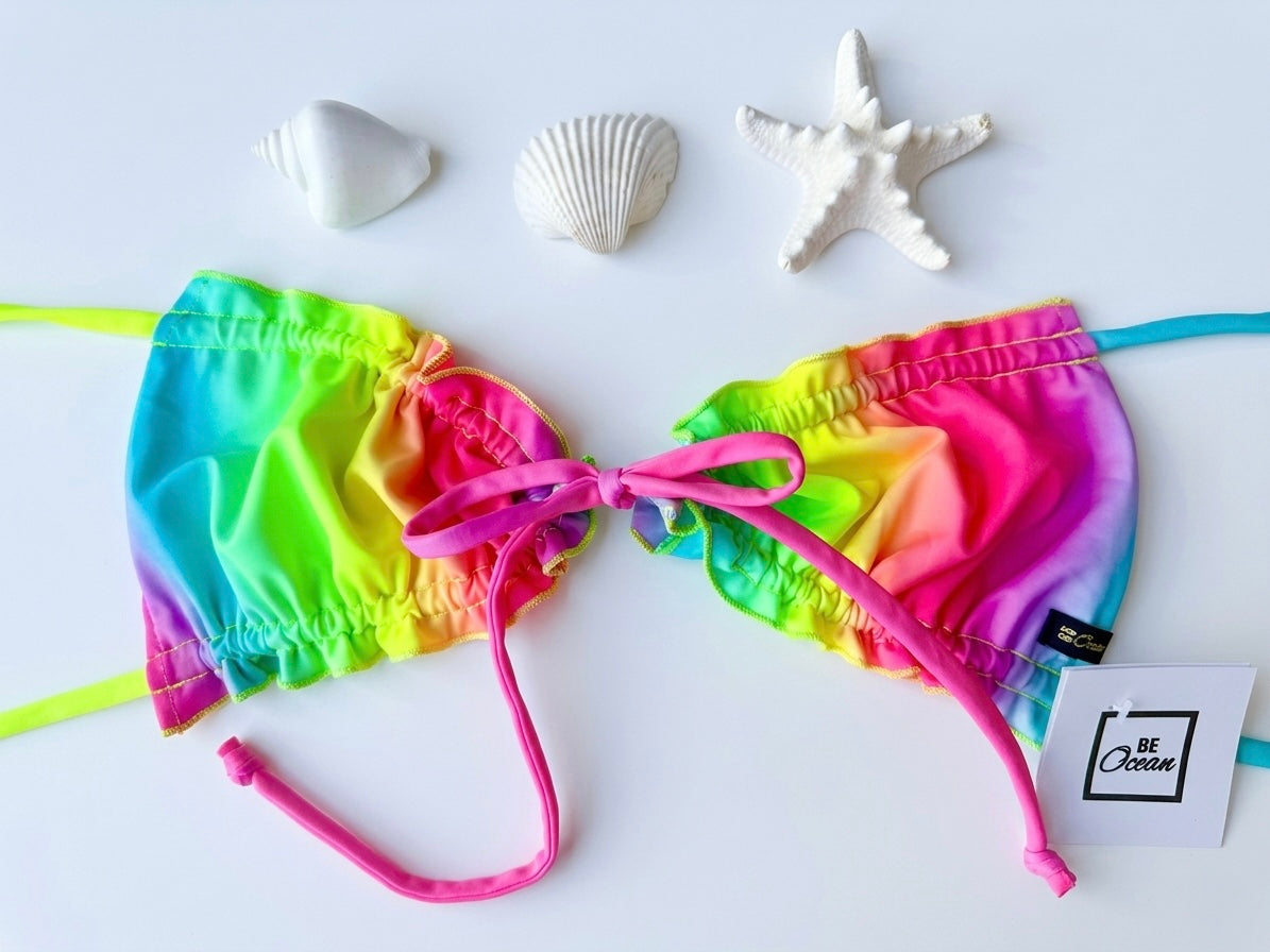Bow Tie Non Padded Bra & V-Cut Thong Bikini Set - CANDY RAINBOW