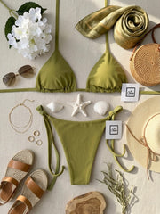 Cheeky Bottom (Not a Thong) & Padded Bra Bikini Set - PAMELA OLIVE GREEN