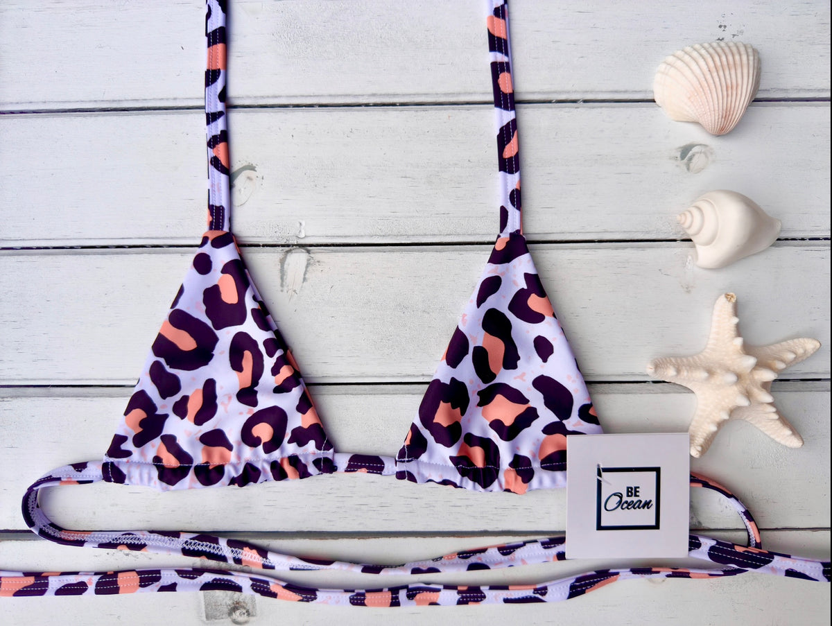 Micro Bikini One-size Thong & Non Padded Triangle Bra Set - PAMELA WHITE LEOPARD