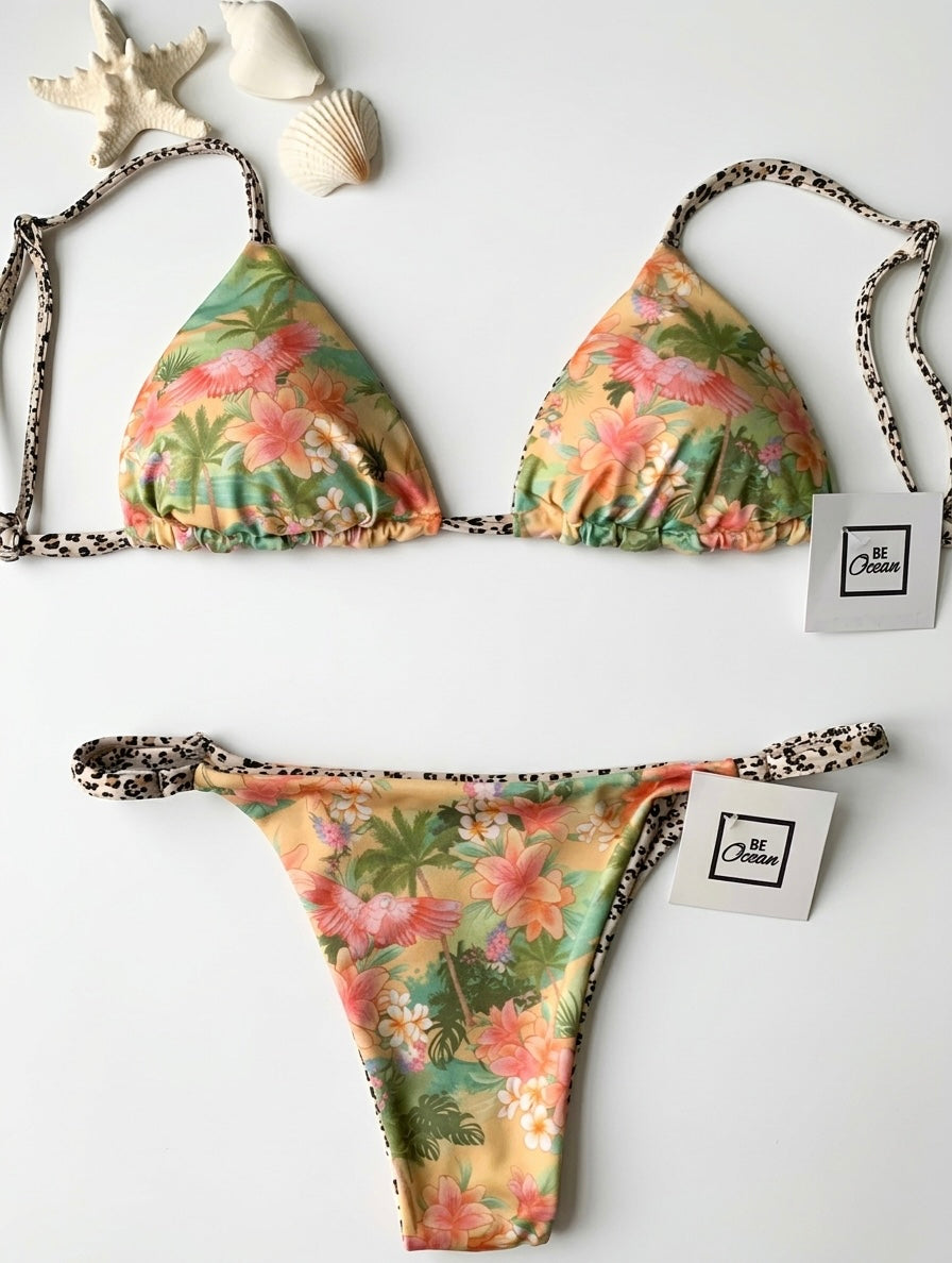 Reversible Thong & Triangle Padded Bra Bikini Set - REGINA HAPPINESS