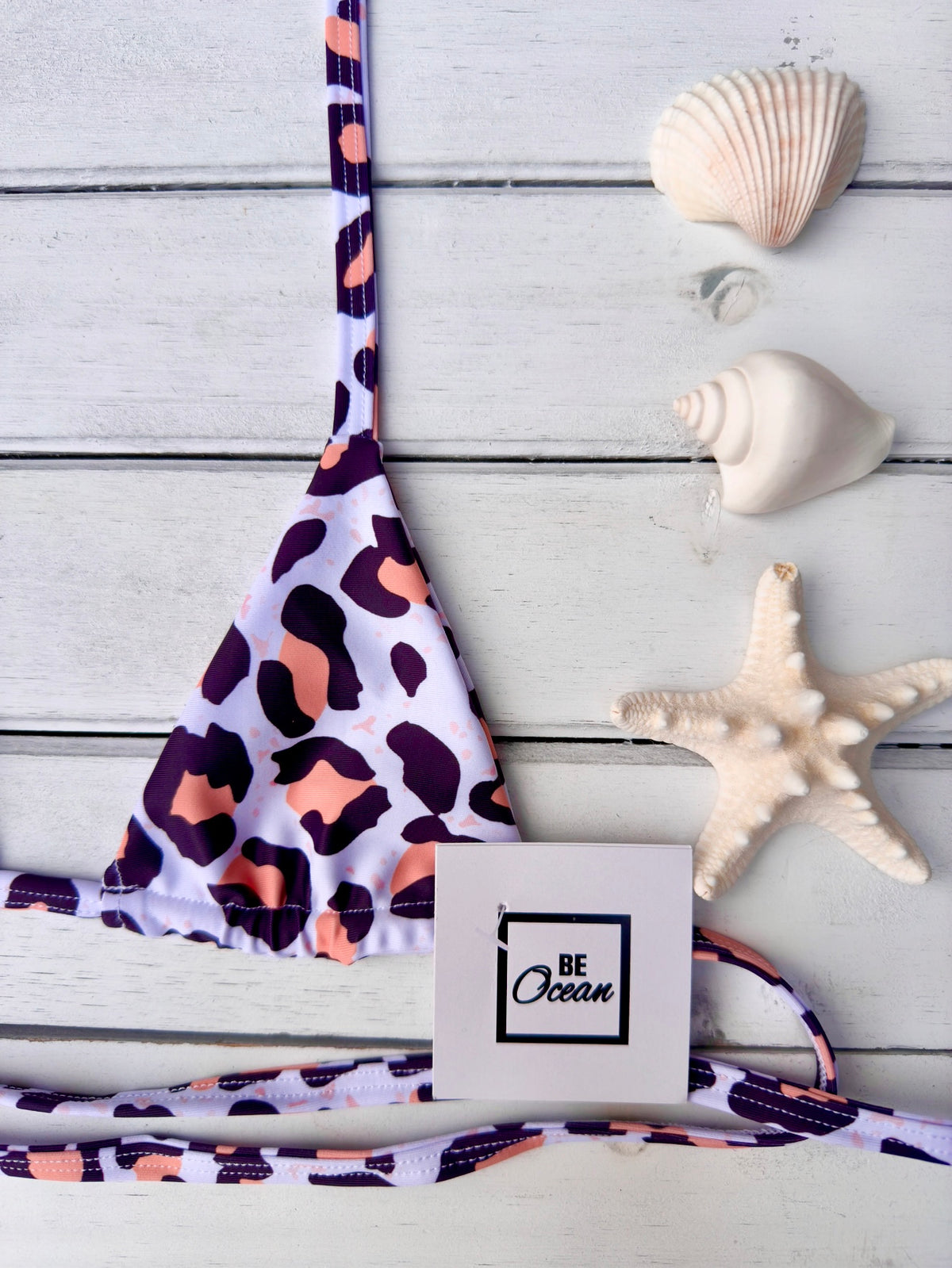 Micro Bikini One-size Thong & Non Padded Triangle Bra Set - PAMELA WHITE LEOPARD