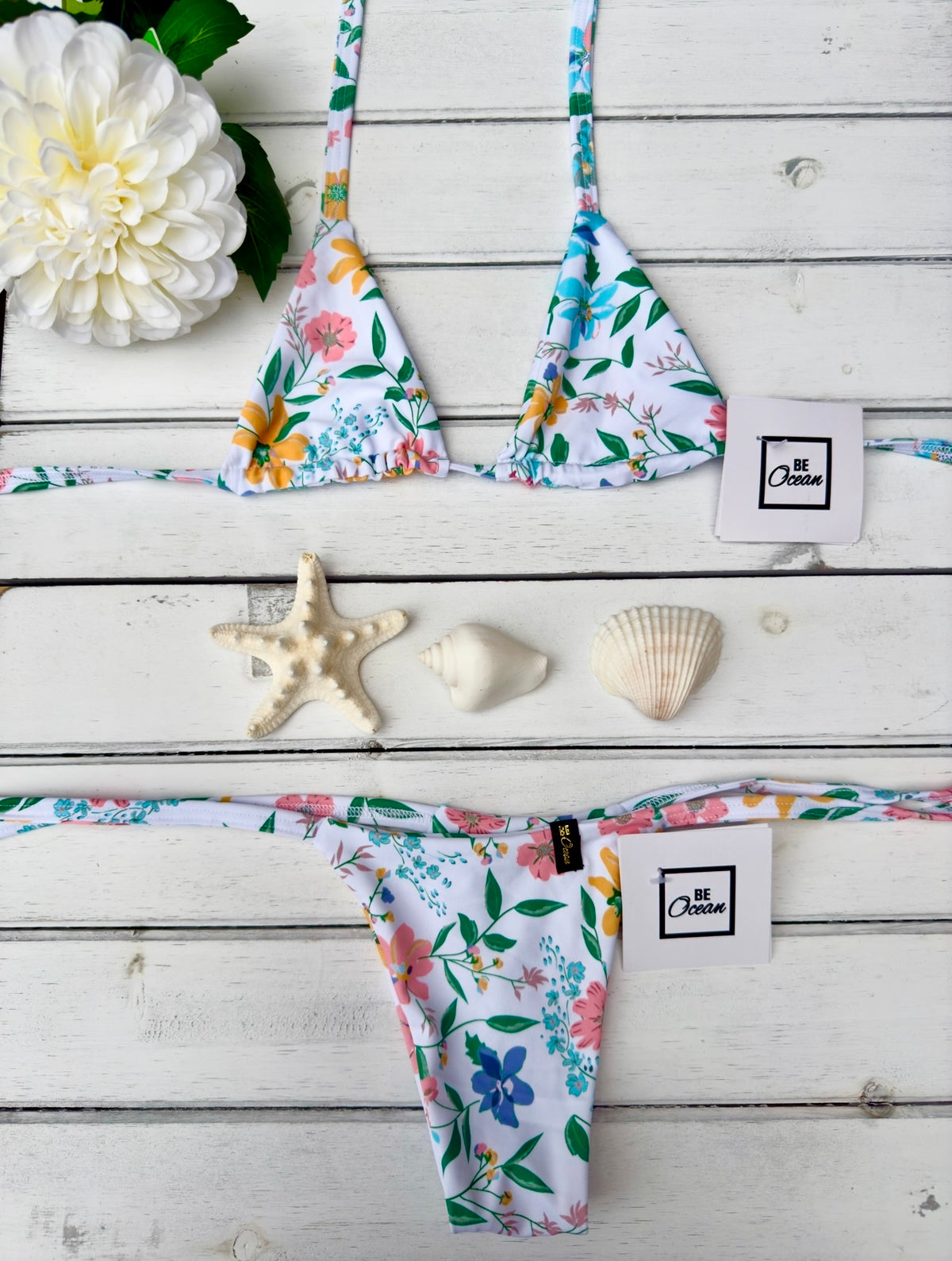 Micro Bikini One-size Thong & Non Padded Triangle Bra Set - PAMELA WIND