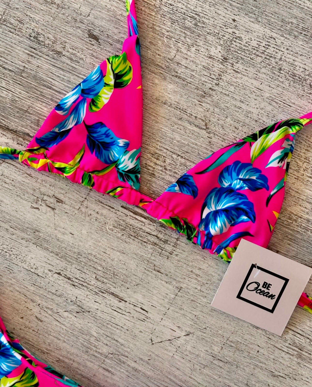Micro Bikini One-size Thong & Non Padded Triangle Bra Set - PINK JUNGLE