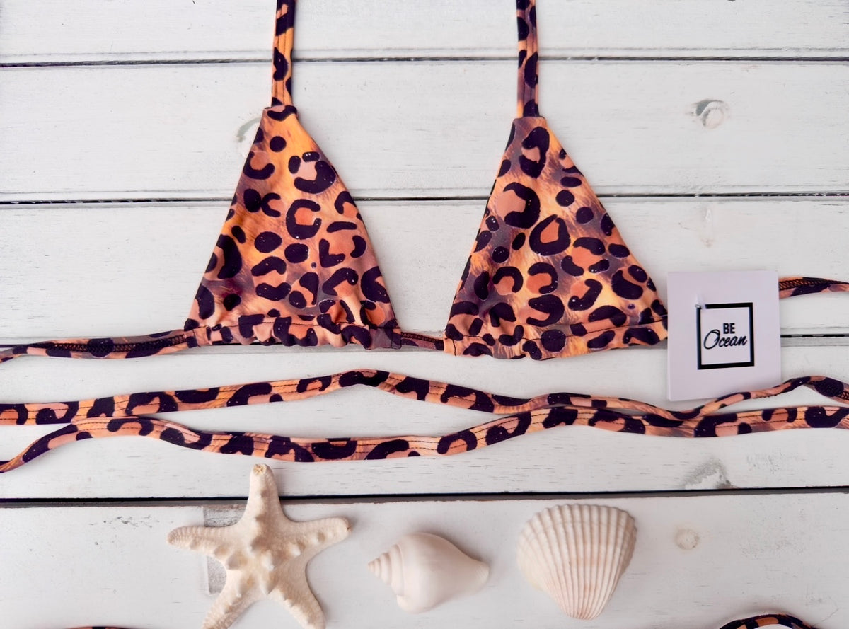 Micro Bikini One-size Thong & Non Padded Triangle Bra Set - PAMELA SMOOTH LEOPARD