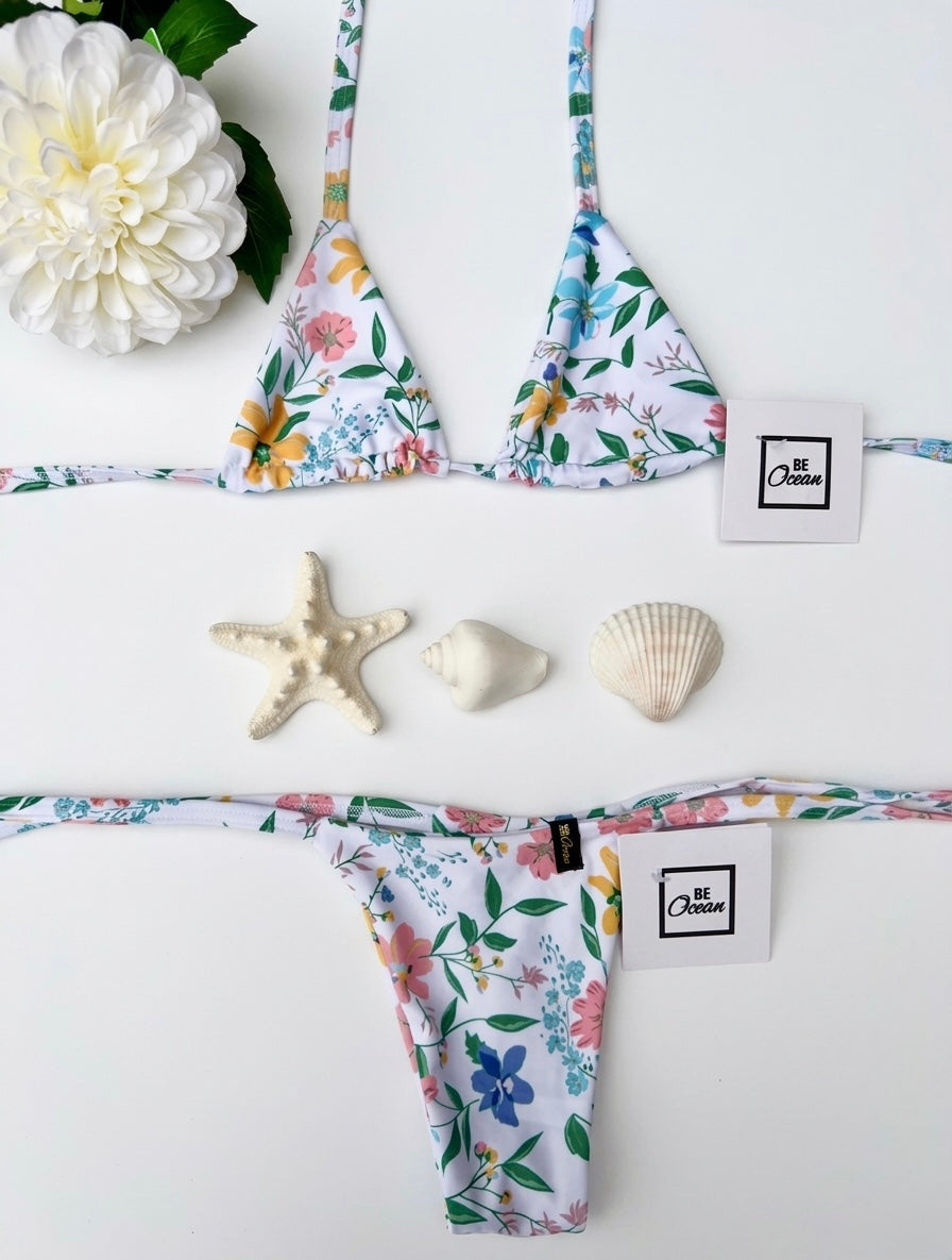 Micro Bikini One-size Thong & Non Padded Triangle Bra Set - PAMELA WIND