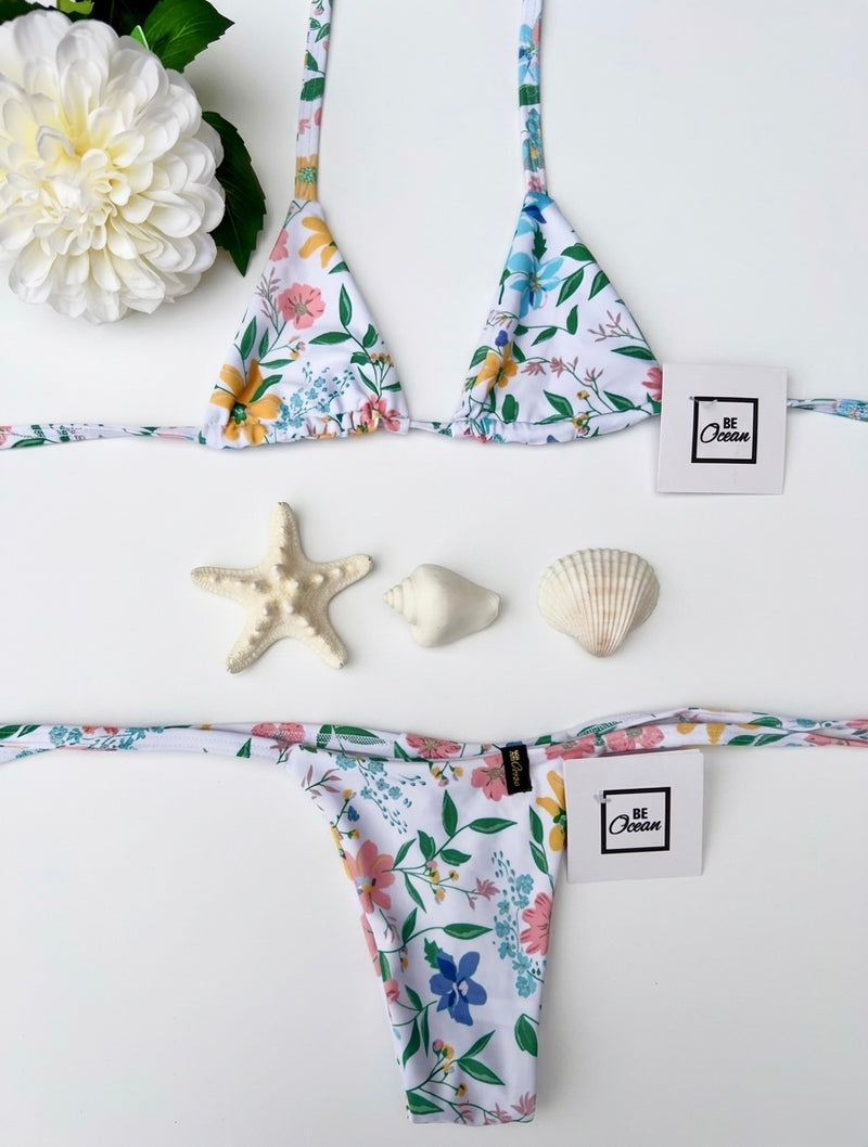 Micro Bikini One-size Thong & Non Padded Triangle Bra Set - PAMELA WIND