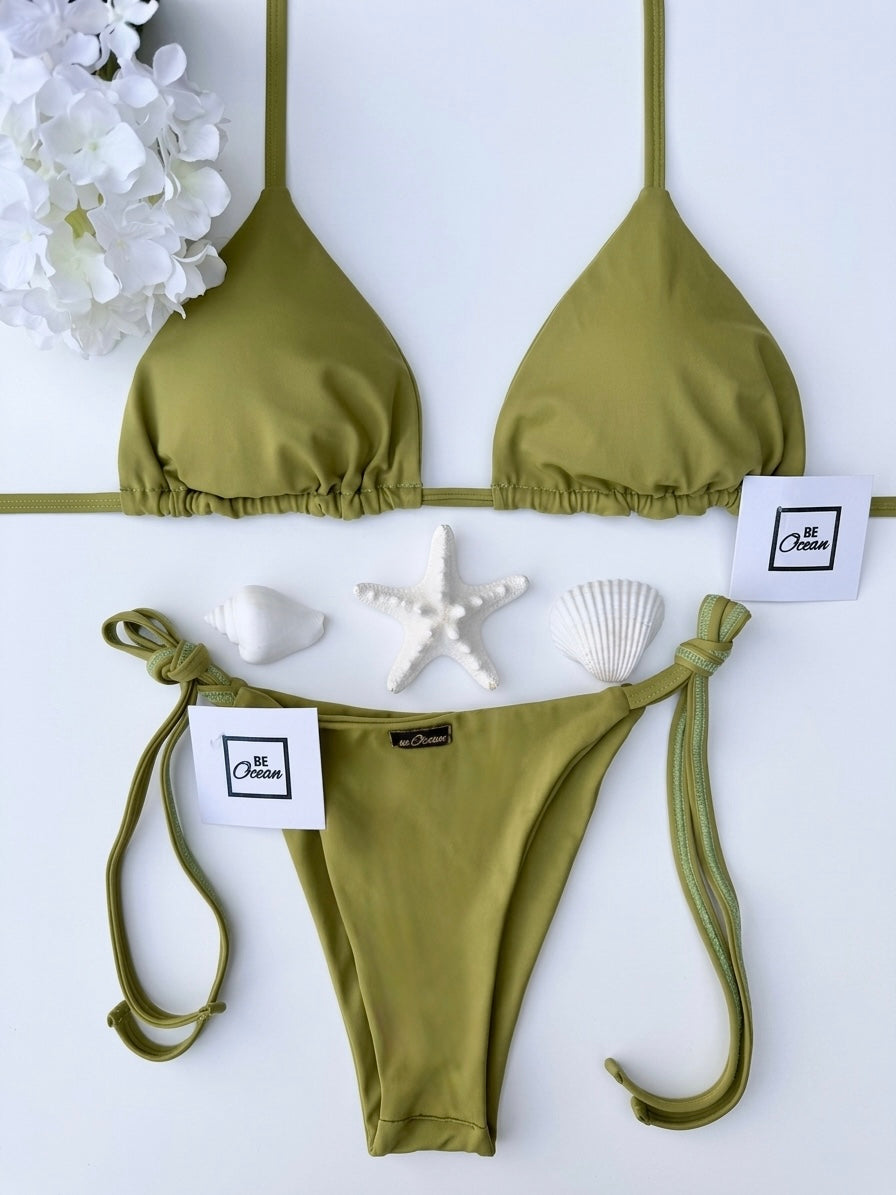 Triangle Thong & Padded Bra Bikini Set - PAMELA OLIVE GREEN