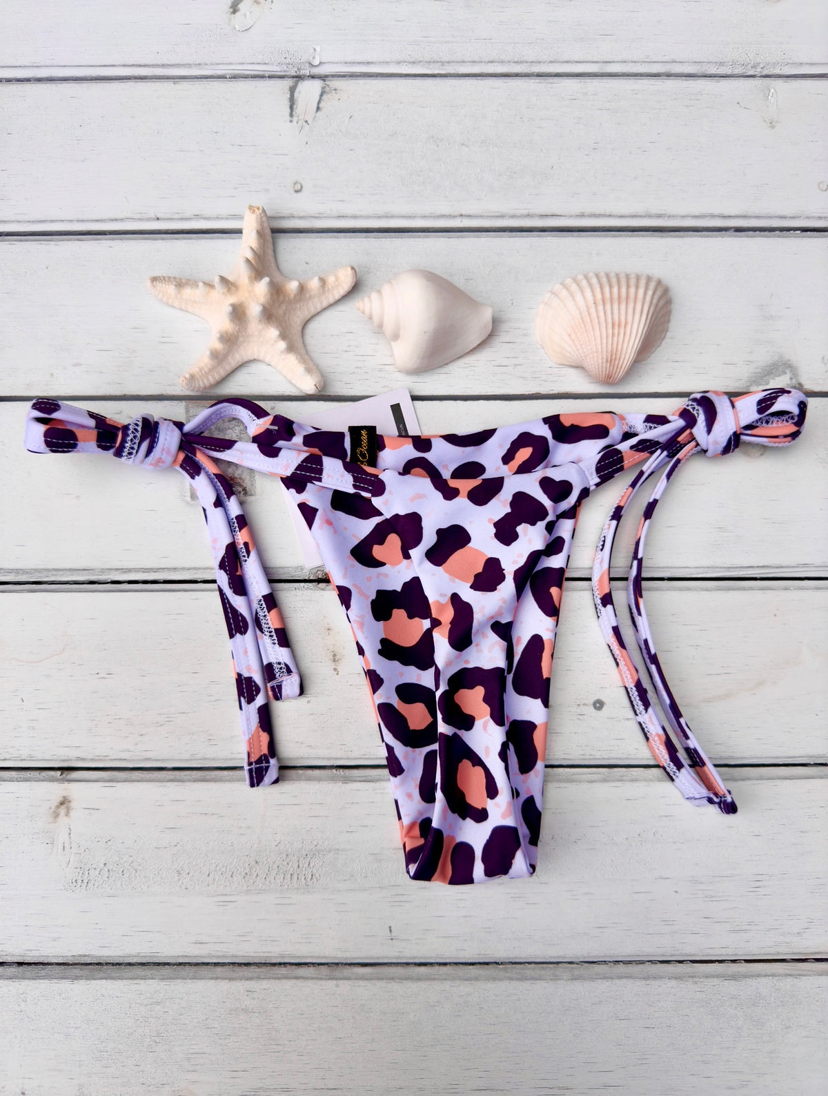 Micro Bikini One-size Thong & Non Padded Triangle Bra Set - PAMELA WHITE LEOPARD