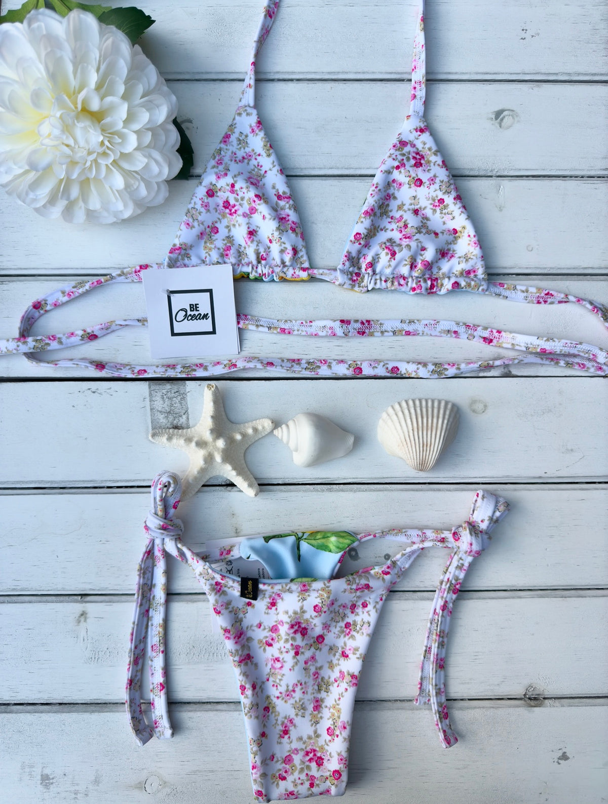 Micro Bikini One-size Thong & Non Padded Triangle Bra Reversible Set - PAMELA POSITANO