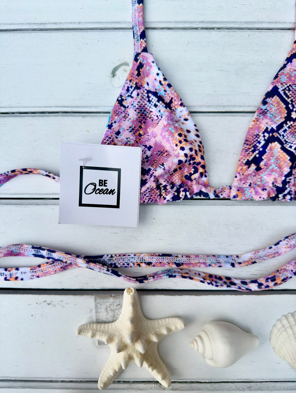 Micro Bikini One-size Thong & Non Padded Triangle Bra Reversible Set - PAMELA TROPICAL VIBES