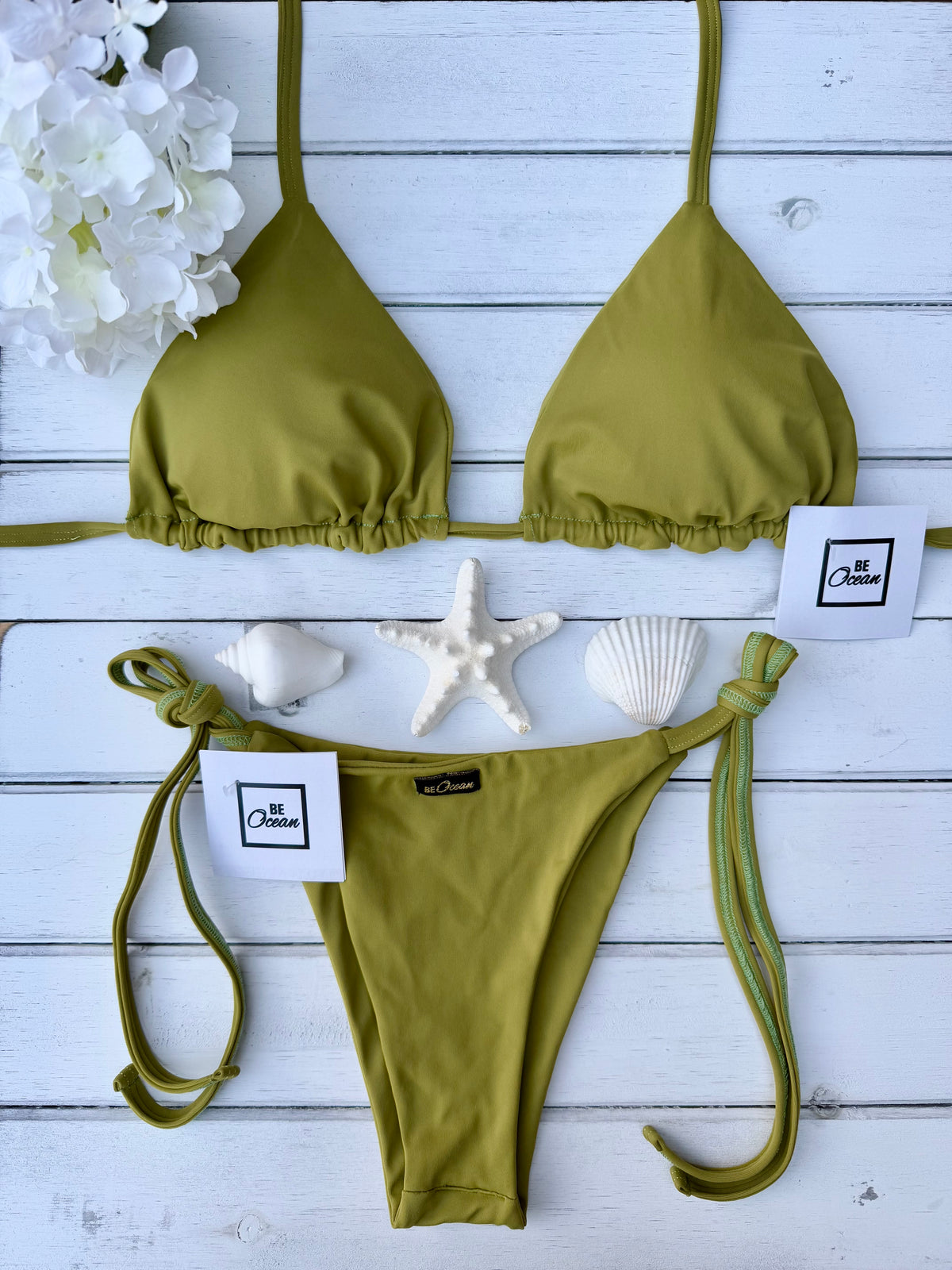 Triangle Thong & Padded Bra Bikini Set - PAMELA OLIVE GREEN