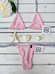 Micro Bikini One-size Thong & Non Padded Triangle Bra Reversible Set - PAMELA FREE BIRDS