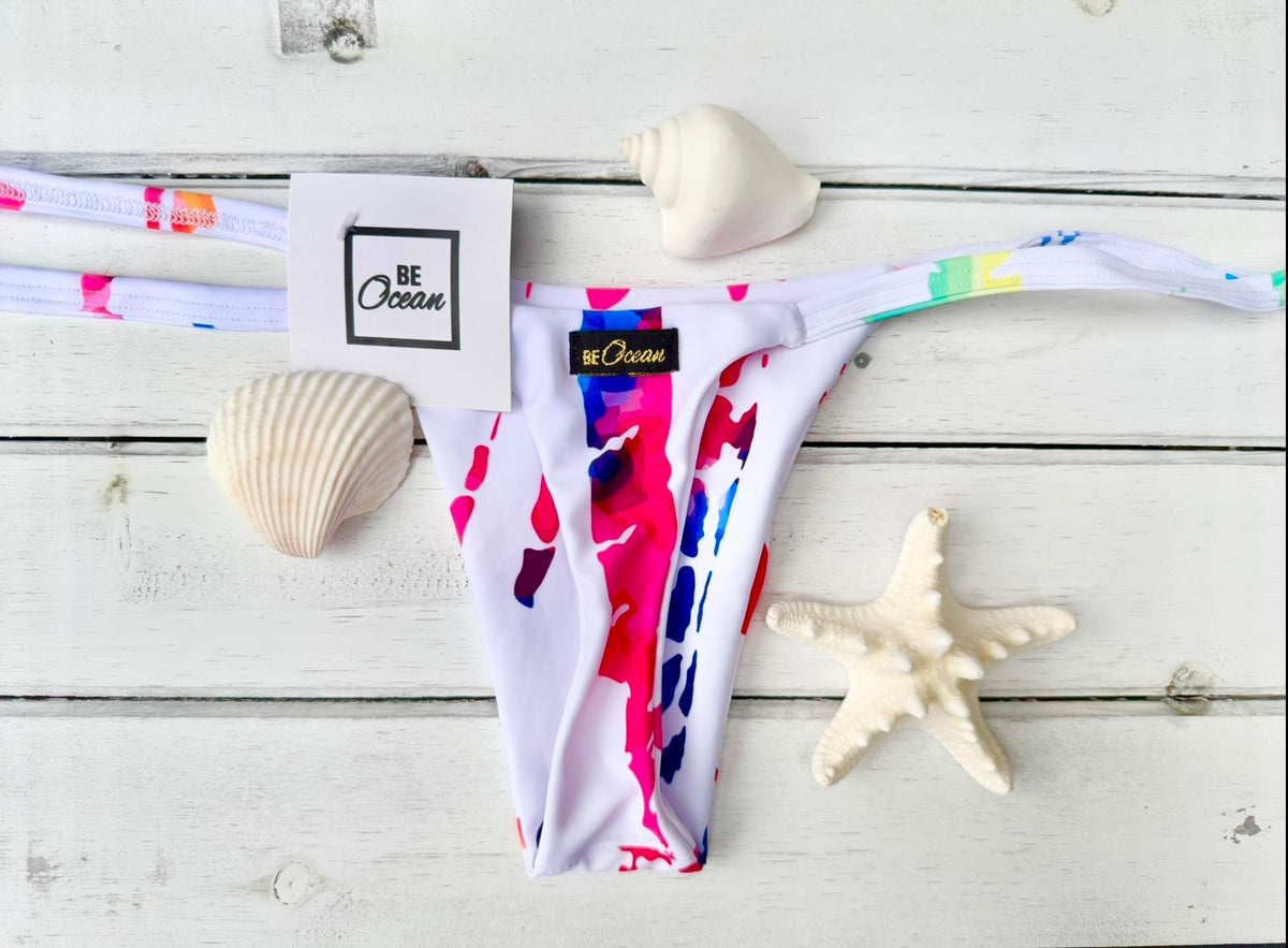 Micro Bikini One-size Thong & Non Padded Triangle Bra Set - WHITE & COLORS