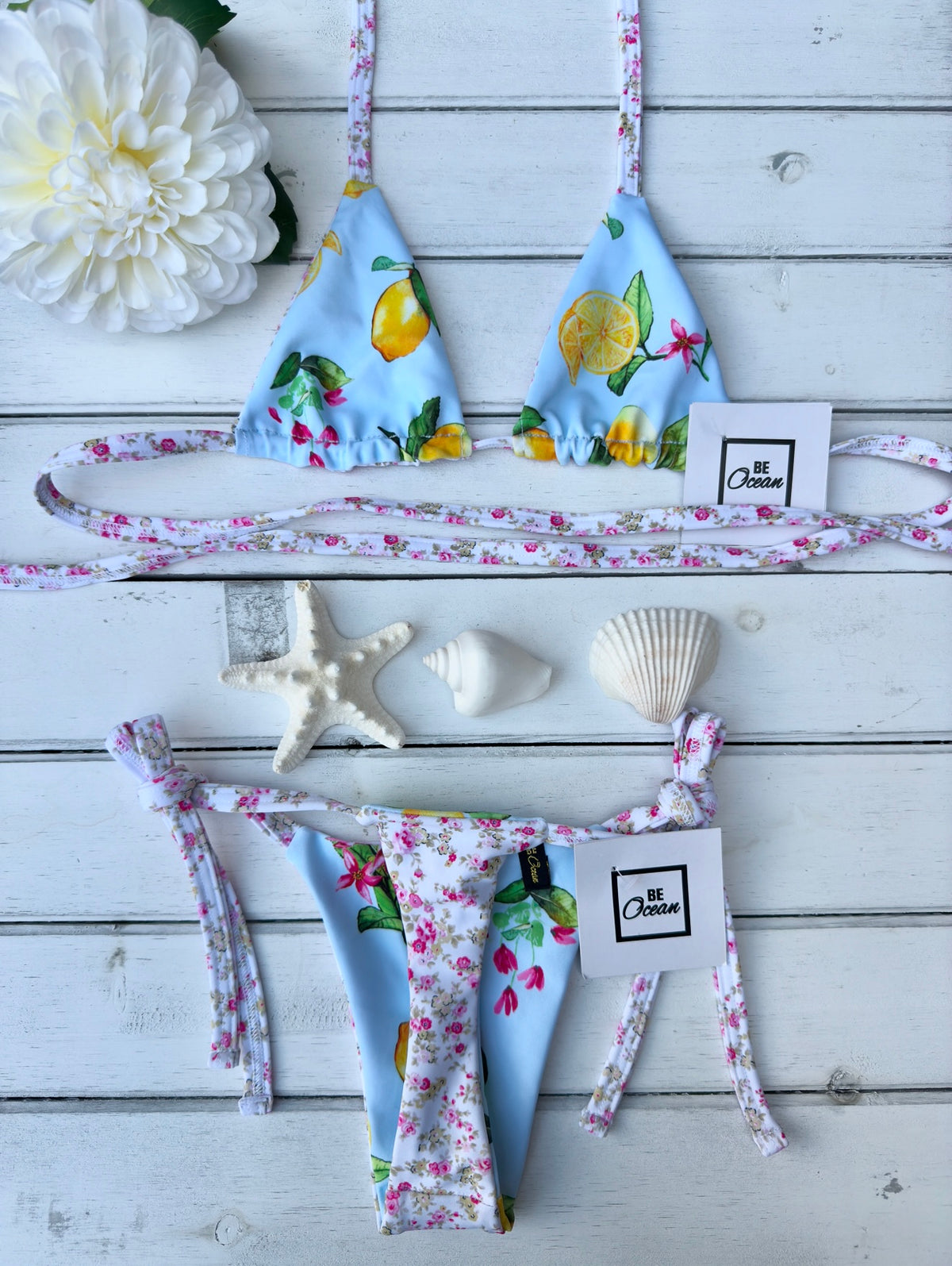 Micro Bikini One-size Thong & Non Padded Triangle Bra Reversible Set - PAMELA POSITANO